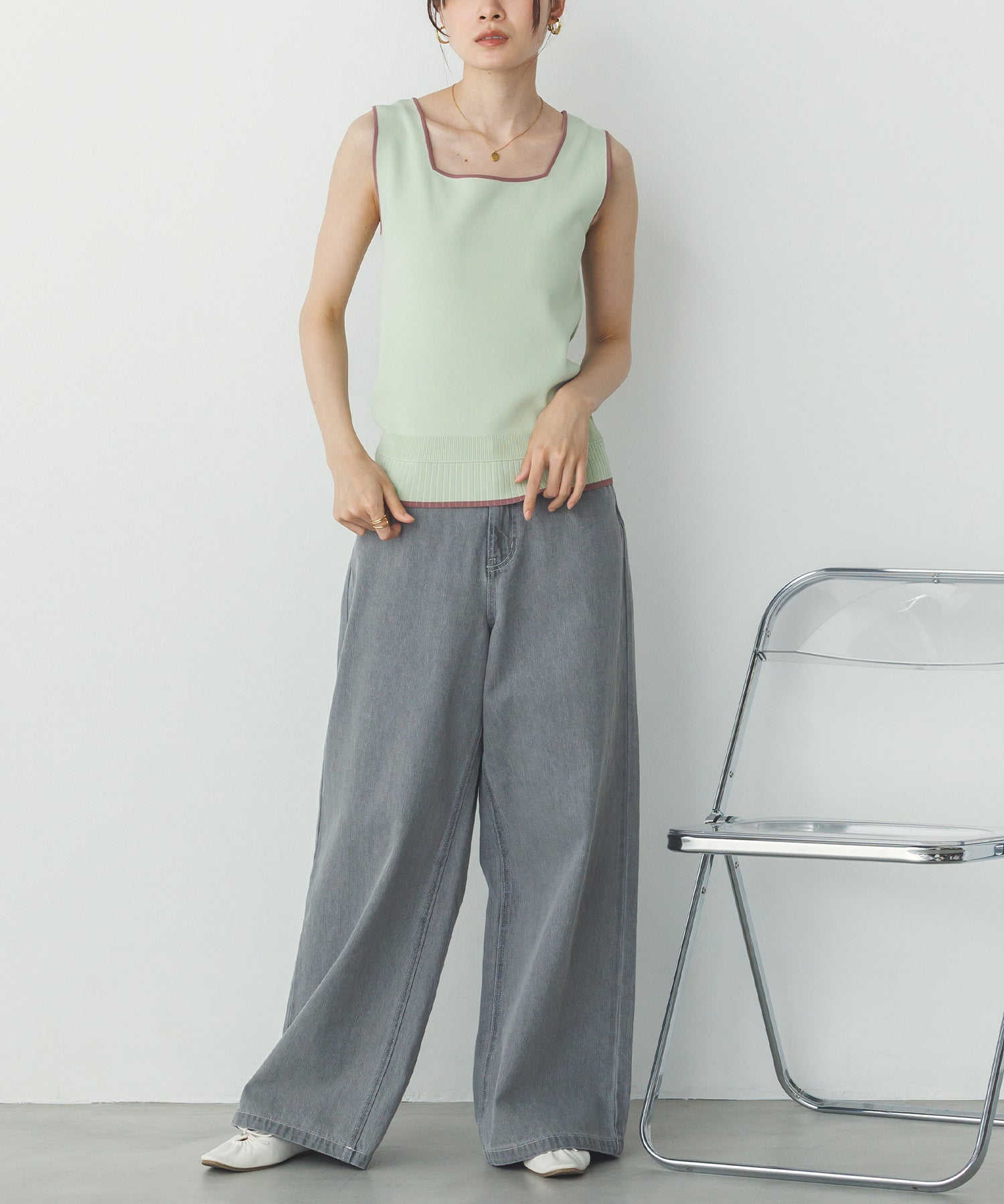 前後2WAY スクエアニットタンク