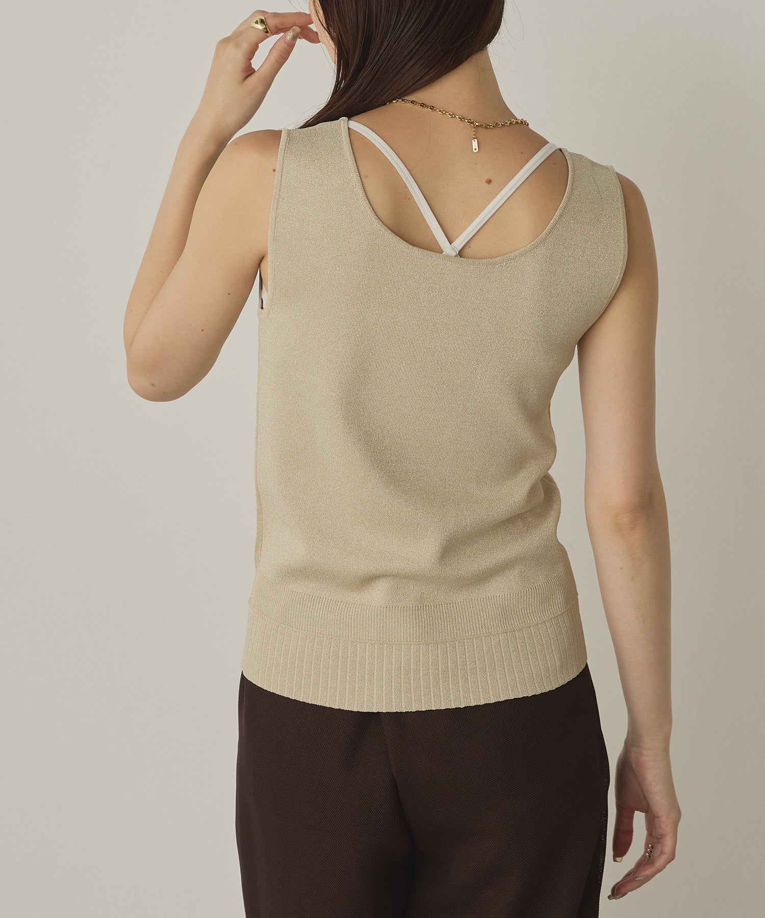 前後2WAY スクエアラメニット タンクトップ