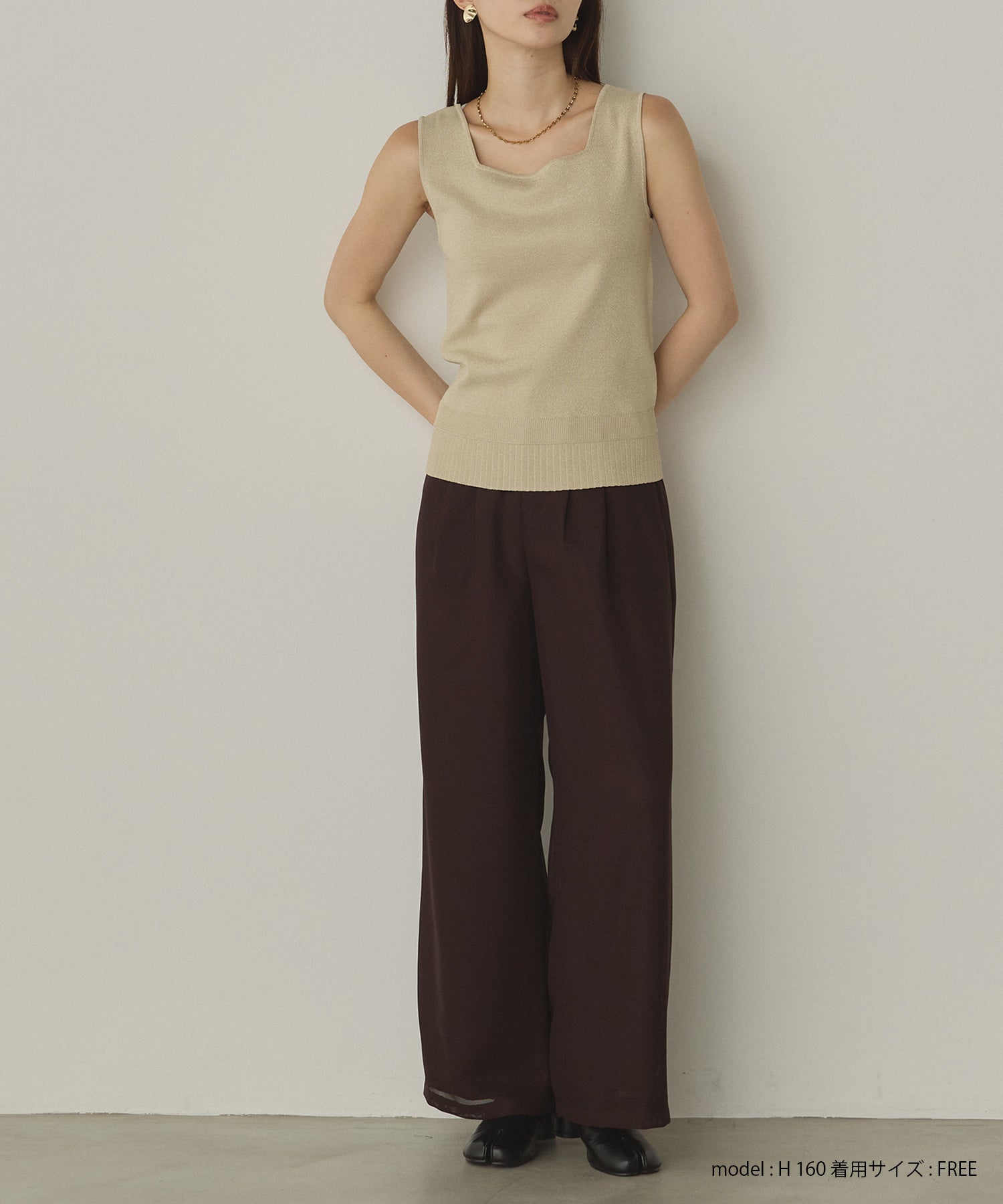 前後2WAY スクエアラメニット タンクトップ