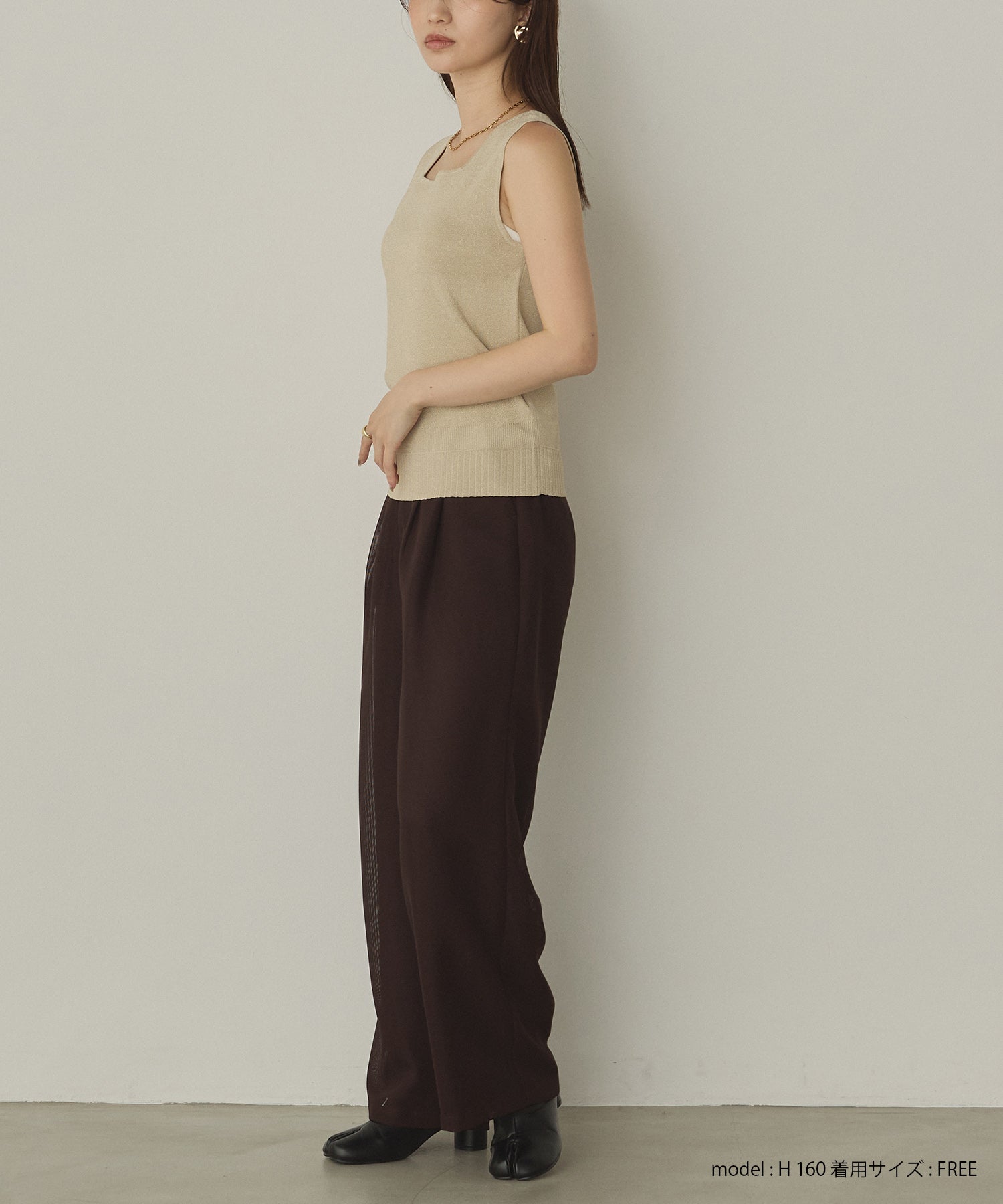 前後2WAY スクエアラメニット タンクトップ