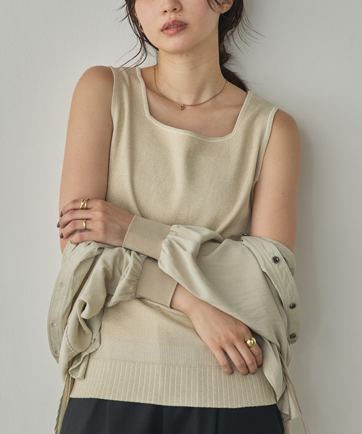 V-NECK SEQUIN-KNIT SQUARE-NECK TANK TOP