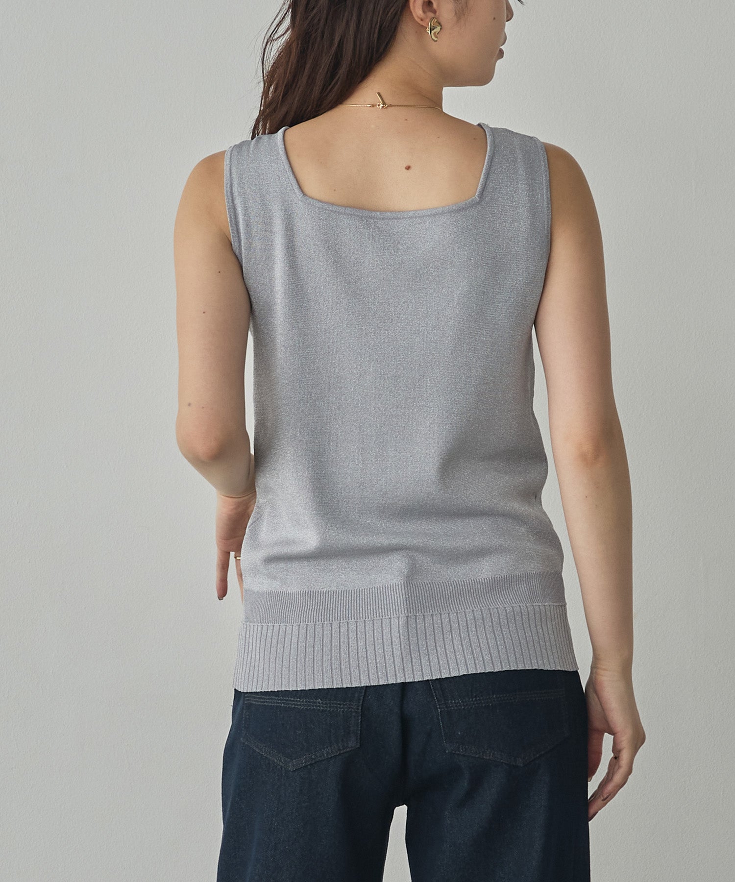 V-NECK SEQUIN-KNIT SQUARE-NECK TANK TOP