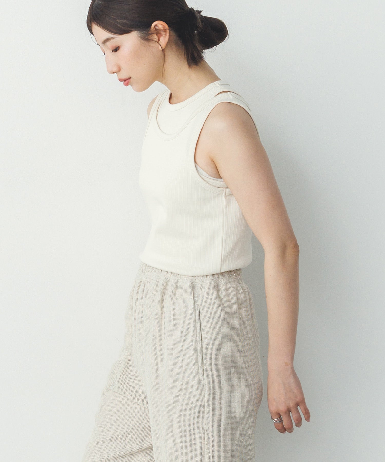2枚重ね リブタンクトップ