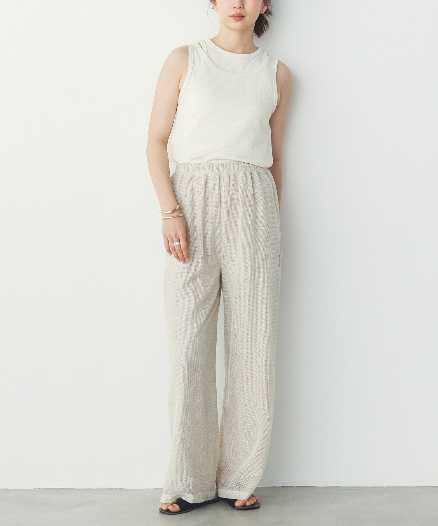 2枚重ね リブタンクトップ