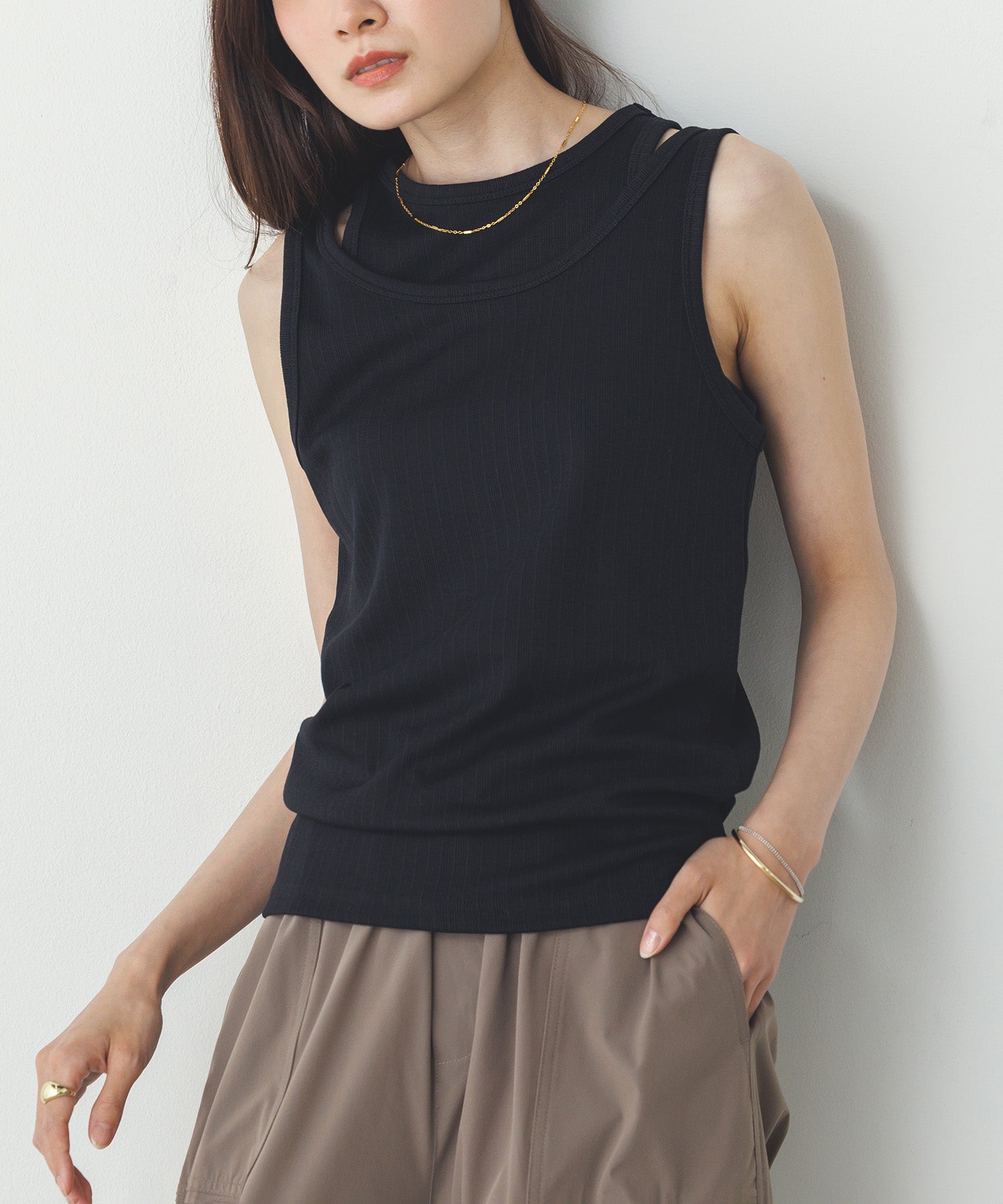 2枚重ね リブタンクトップ