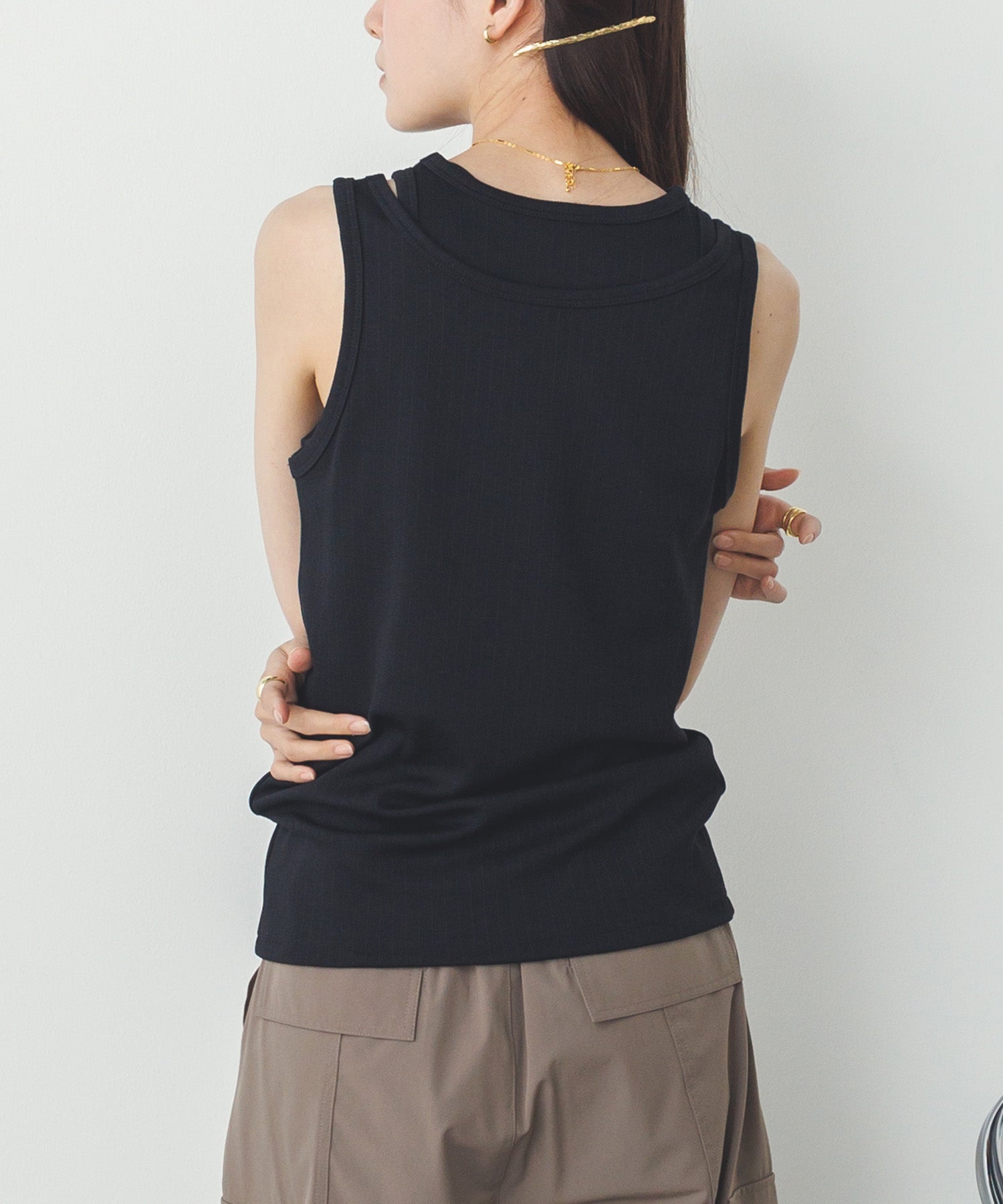 2枚重ね リブタンクトップ