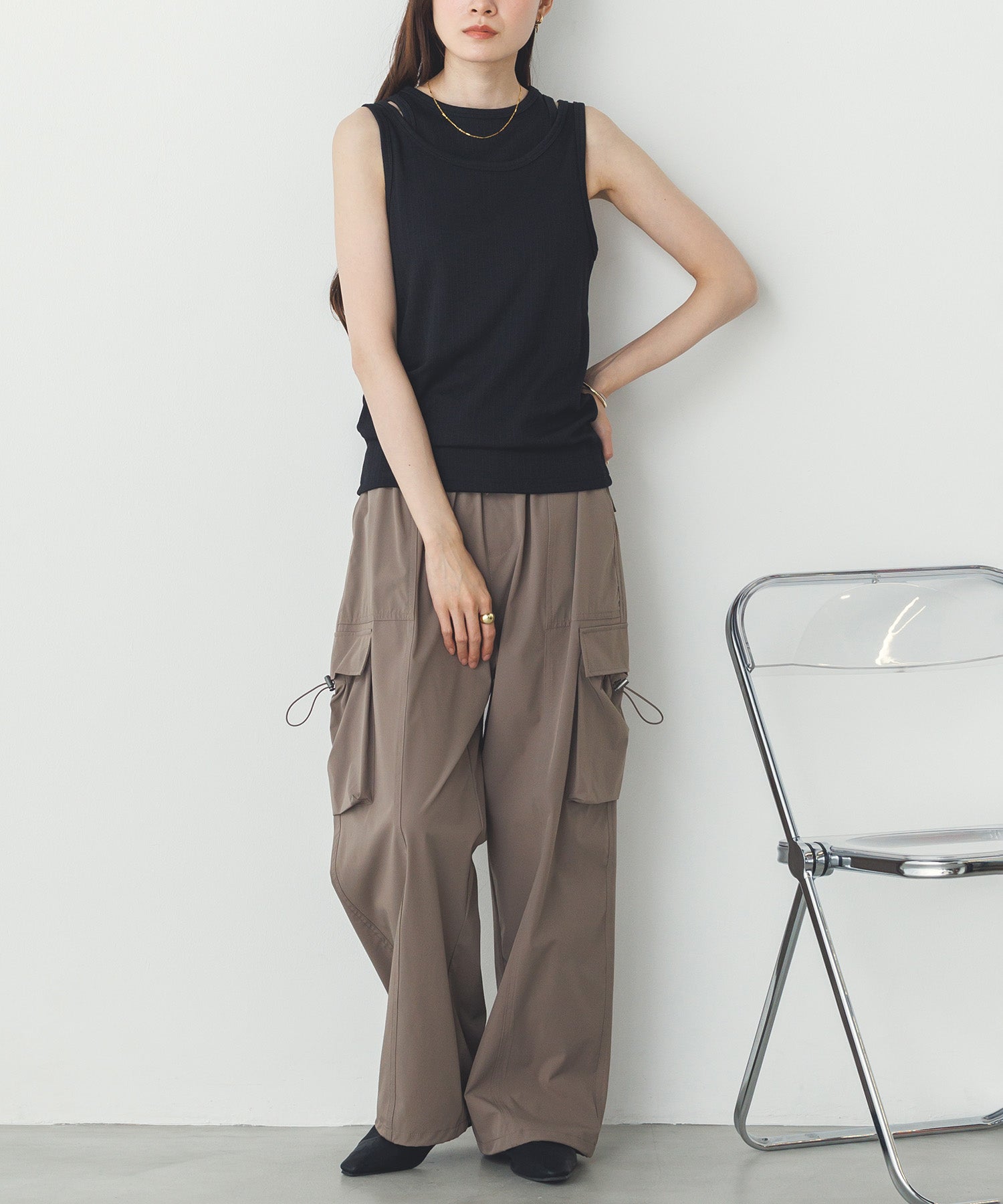 2枚重ね リブタンクトップ