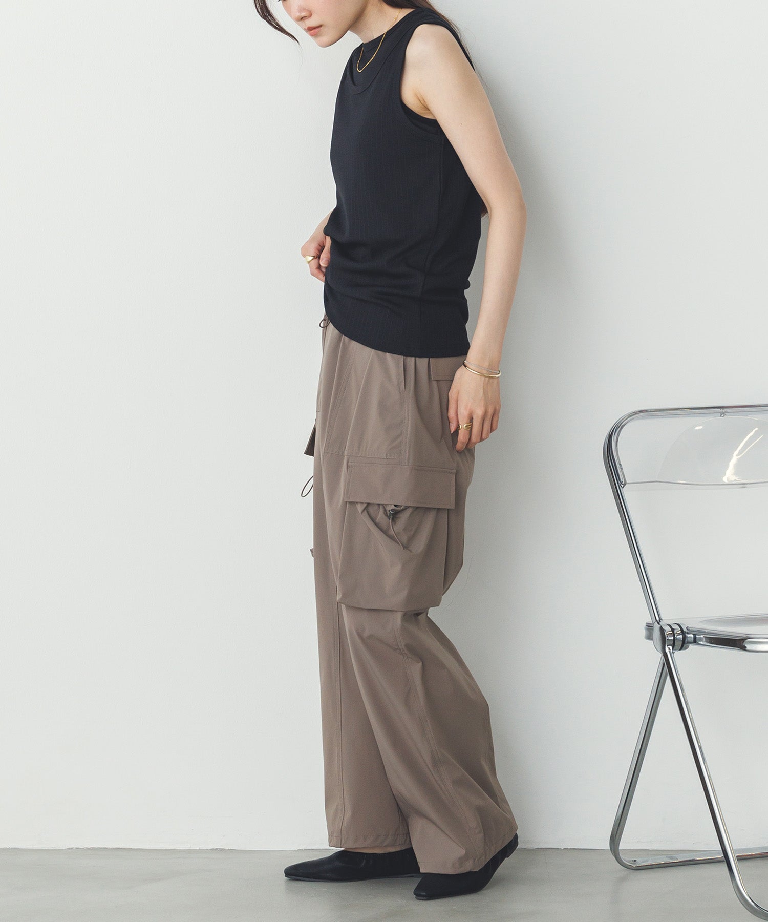 2枚重ね リブタンクトップ