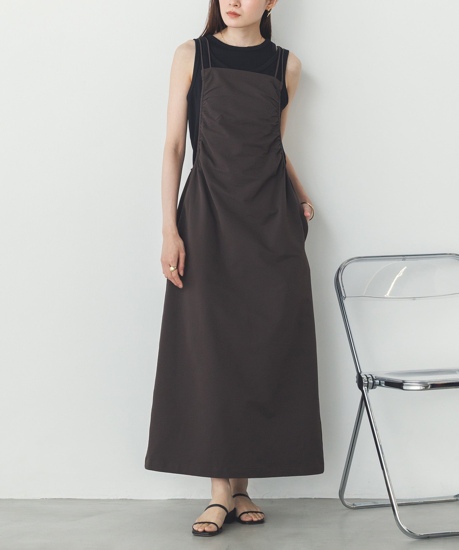 2枚重ね リブタンクトップ