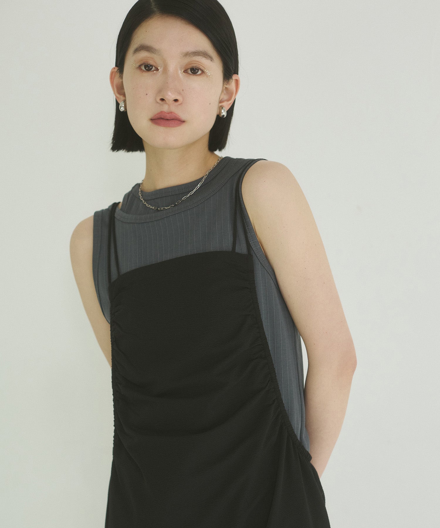 2枚重ね リブタンクトップ