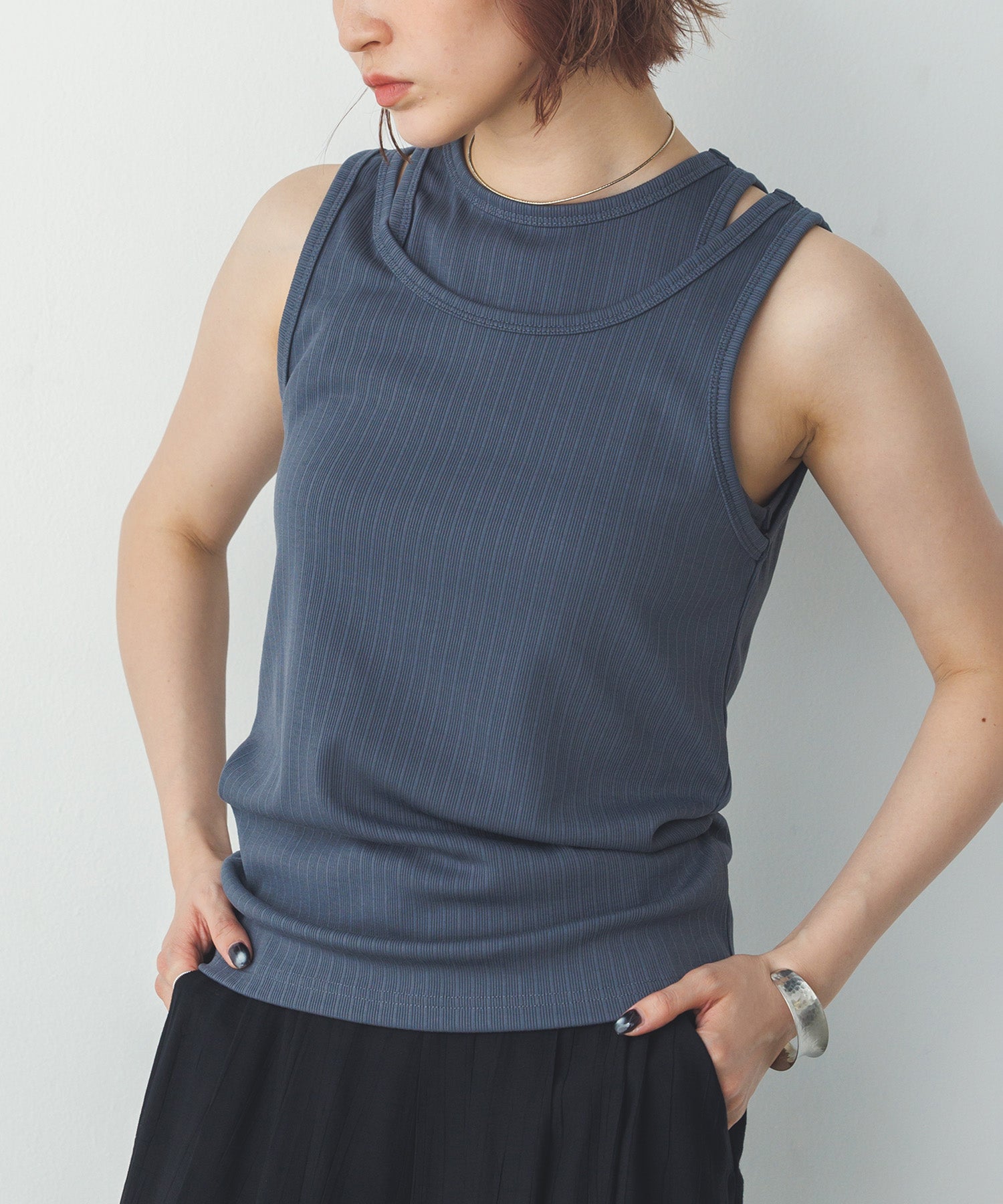 2枚重ね リブタンクトップ