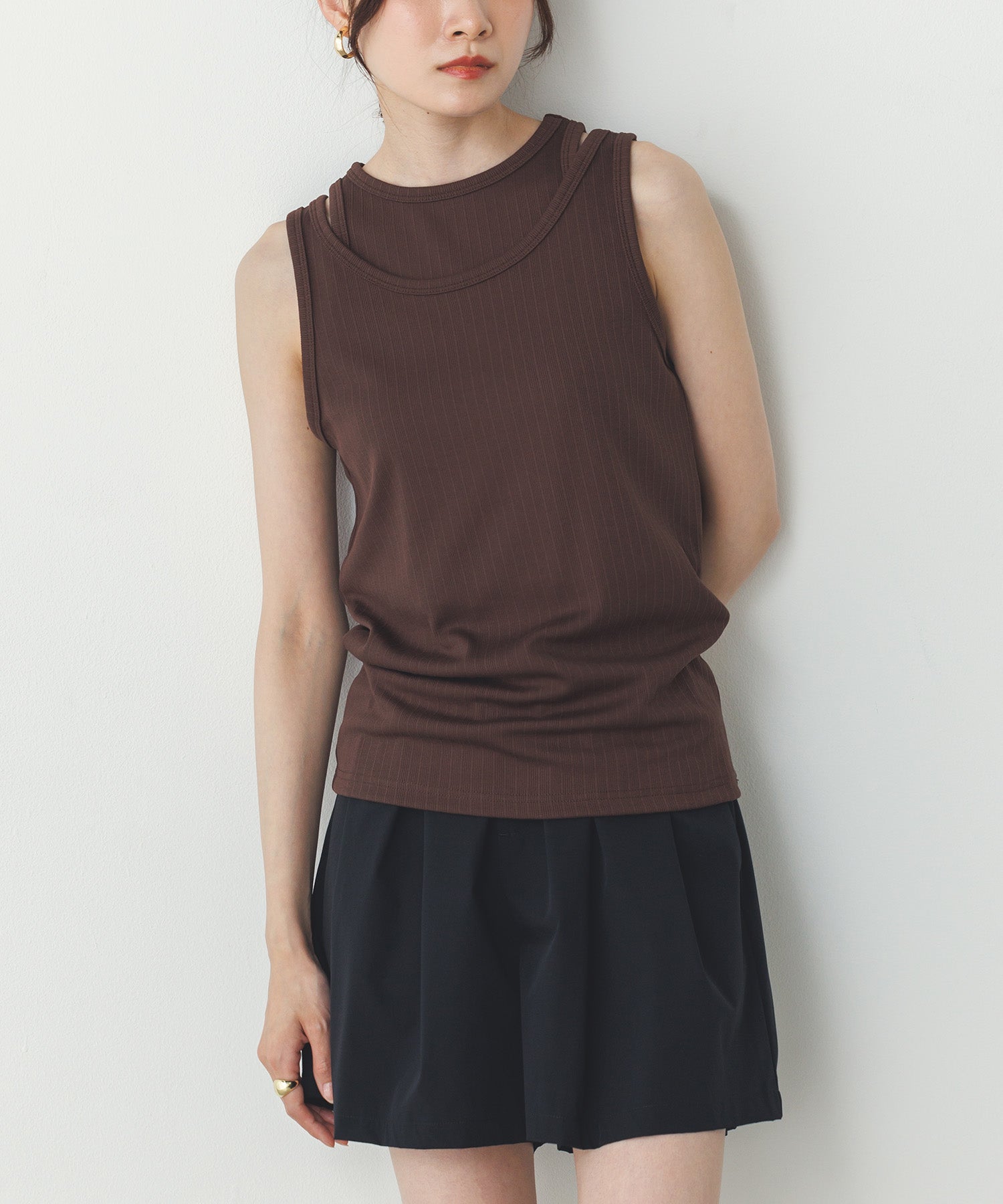 2枚重ね リブタンクトップ