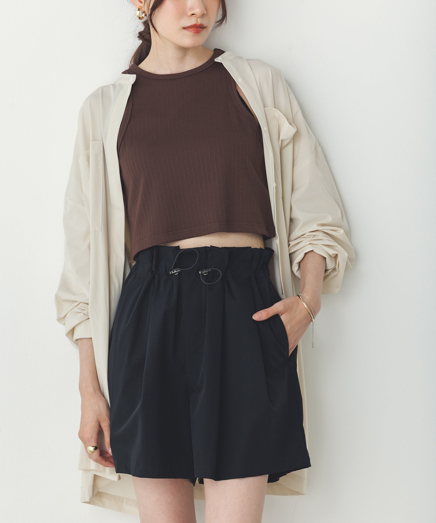 2枚重ね リブタンクトップ