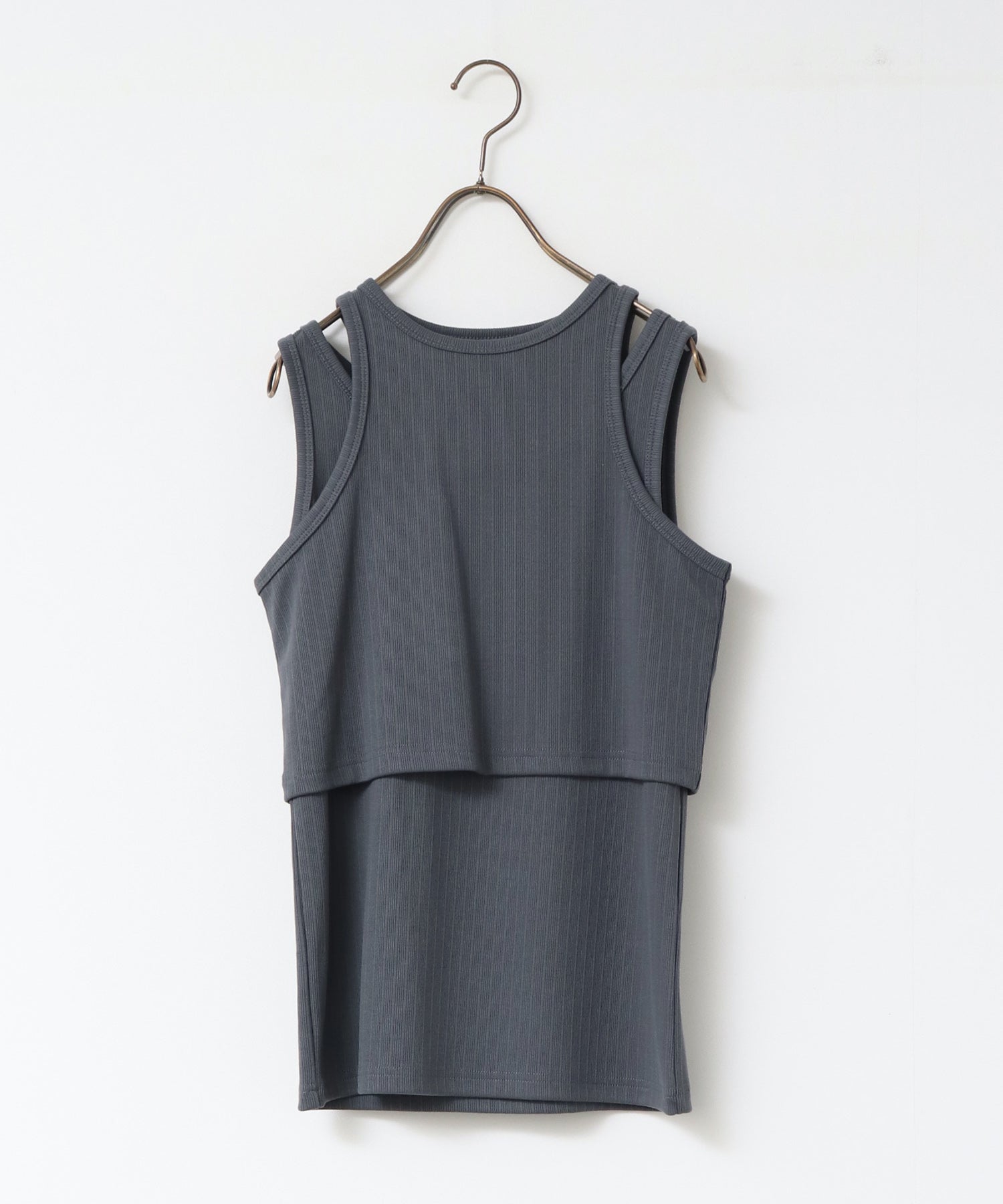 2枚重ね リブタンクトップ