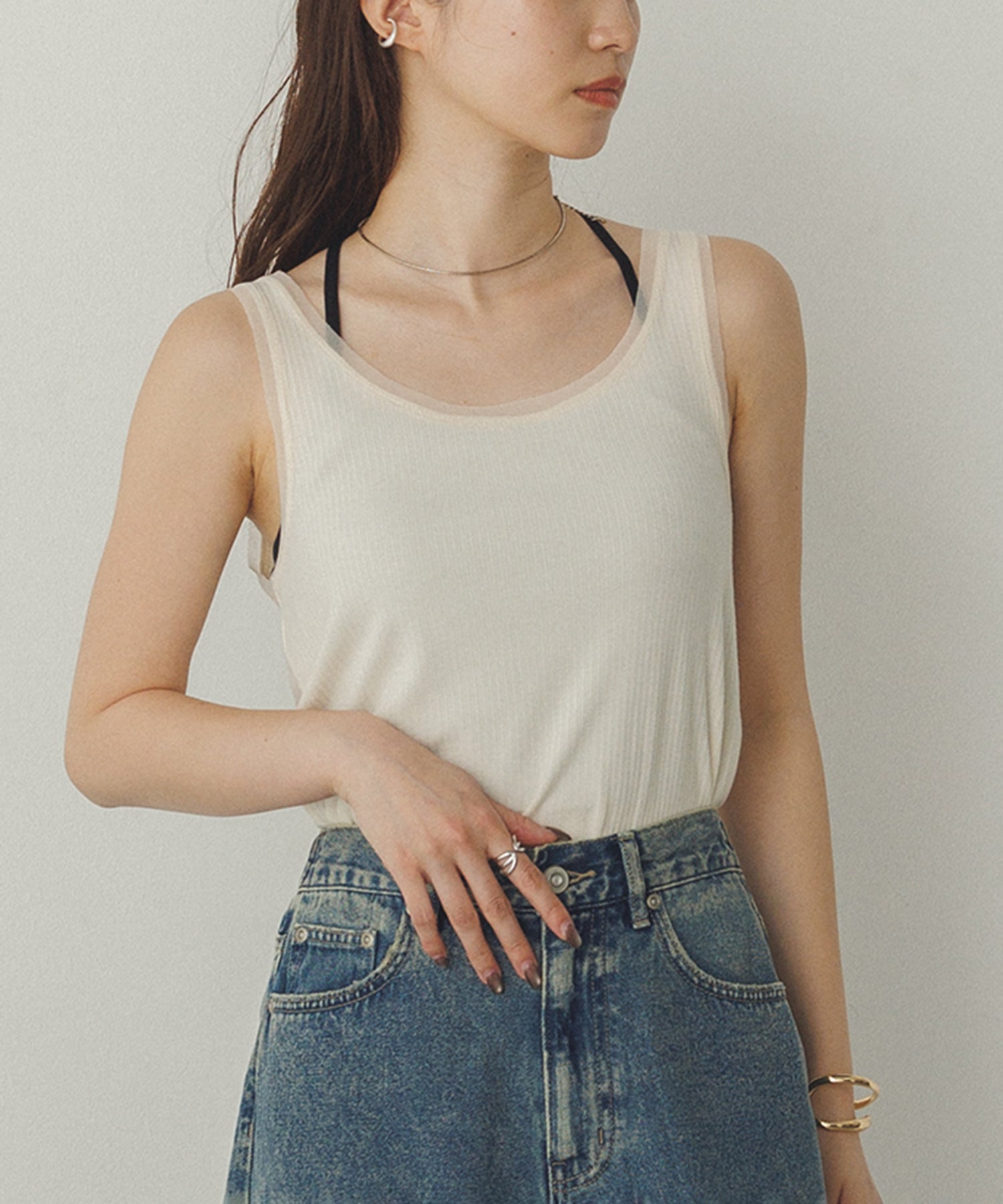 前後2WAY リブチュールタンクトップ