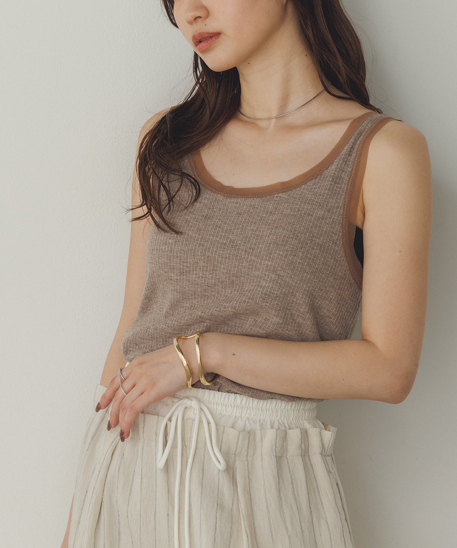 前後2WAY リブチュールタンクトップ