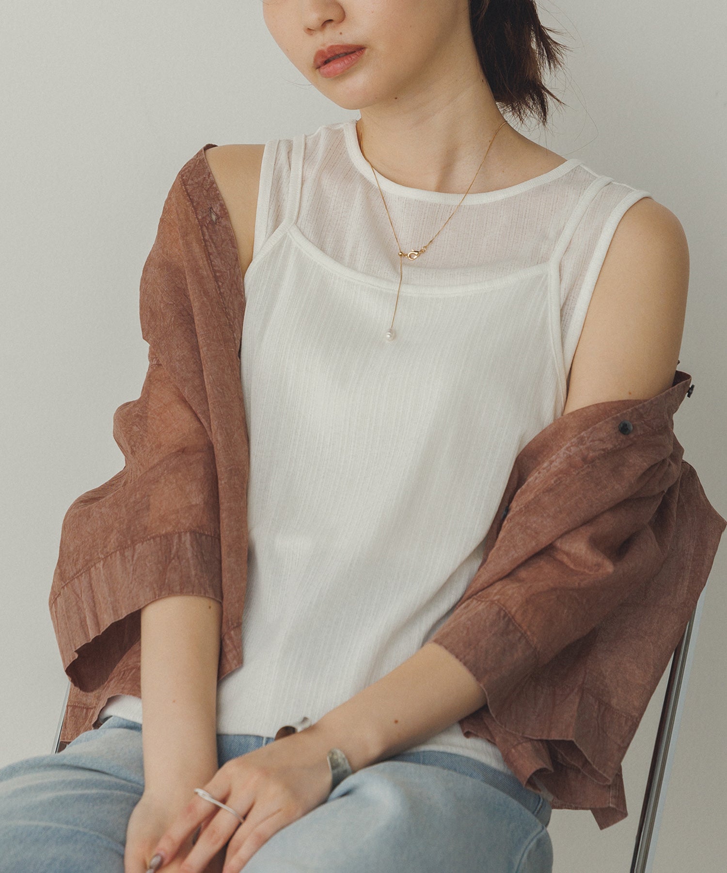 ランダムリブ シアータンクトップ