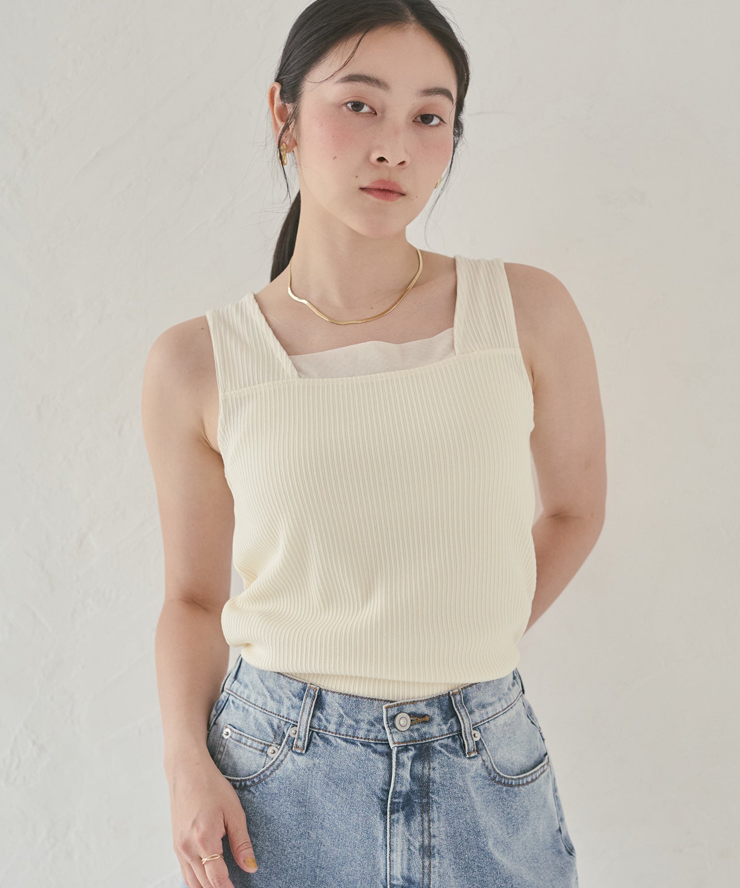 RANDOM RIB TULLE TANK TOP