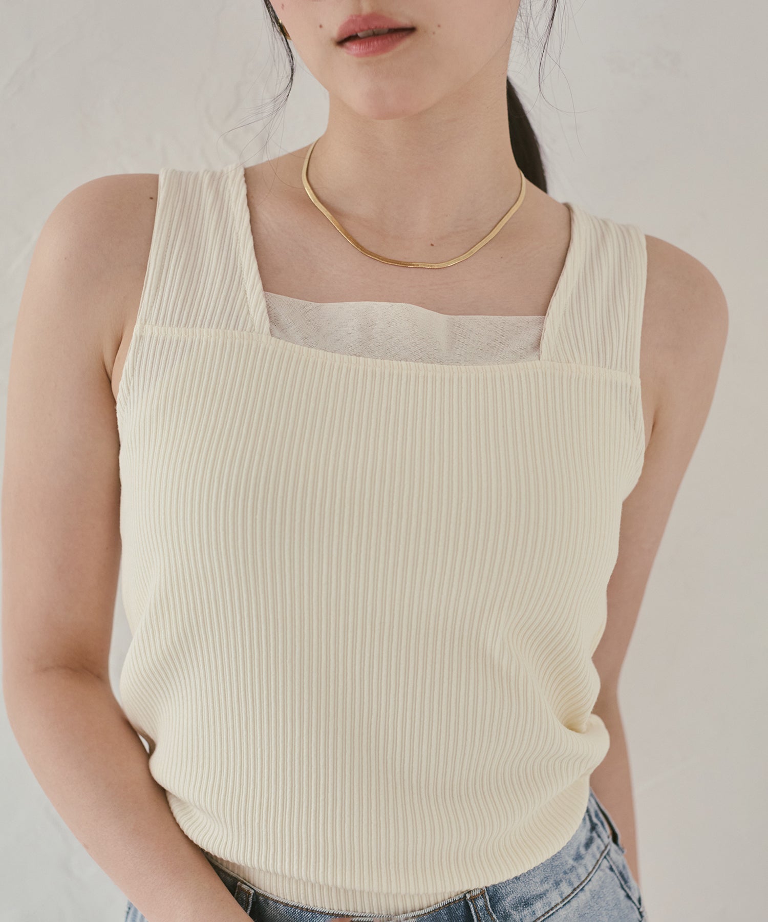 RANDOM RIB TULLE TANK TOP