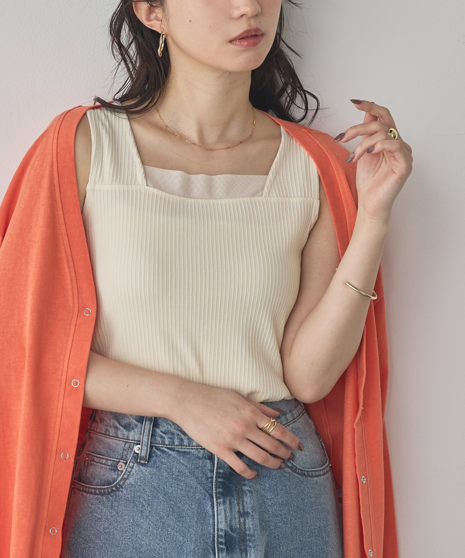 RANDOM RIB TULLE TANK TOP