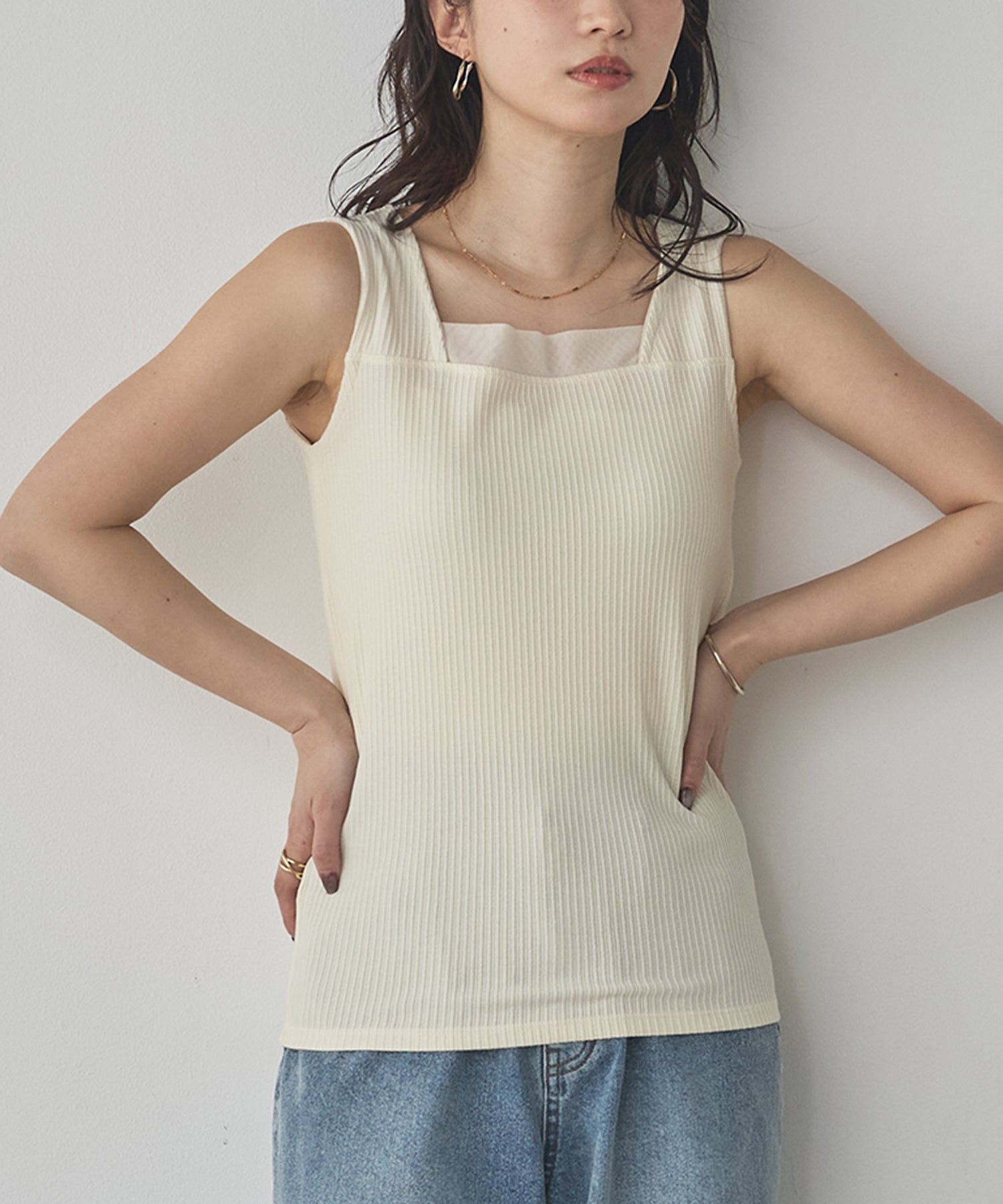 RANDOM RIB TULLE TANK TOP