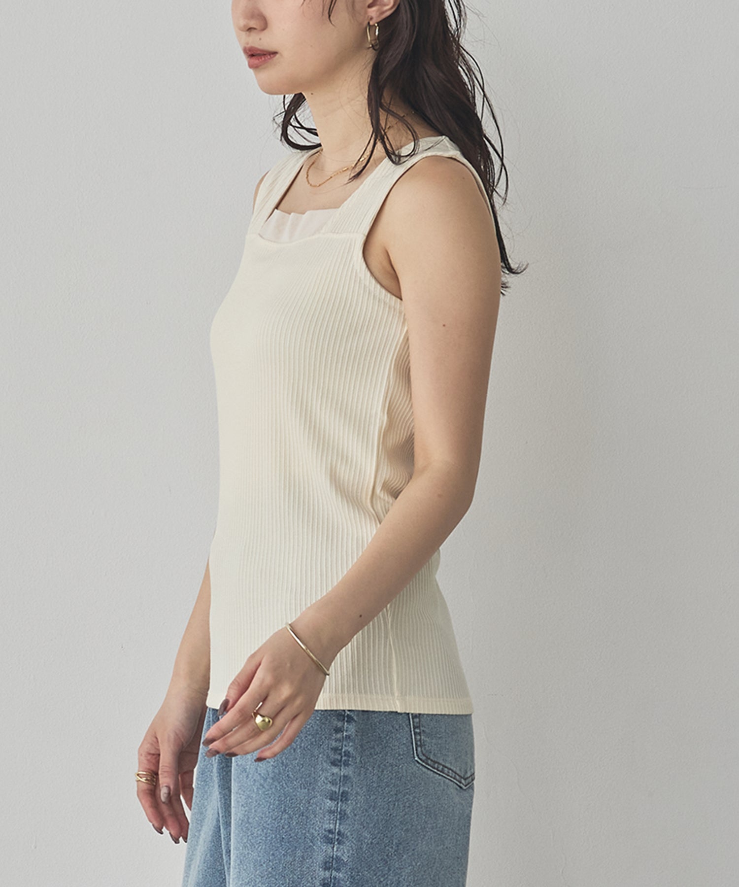 RANDOM RIB TULLE TANK TOP