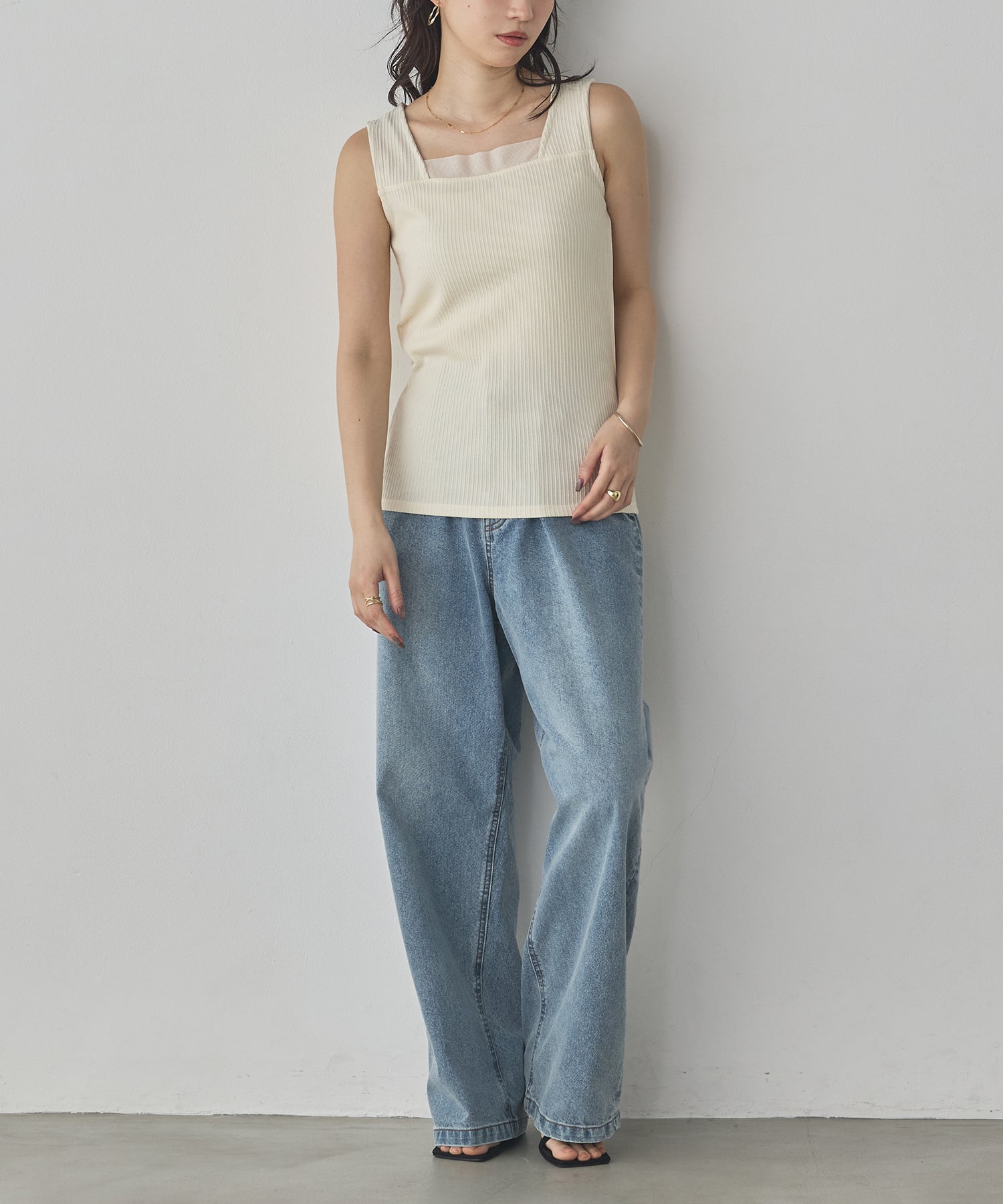 RANDOM RIB TULLE TANK TOP