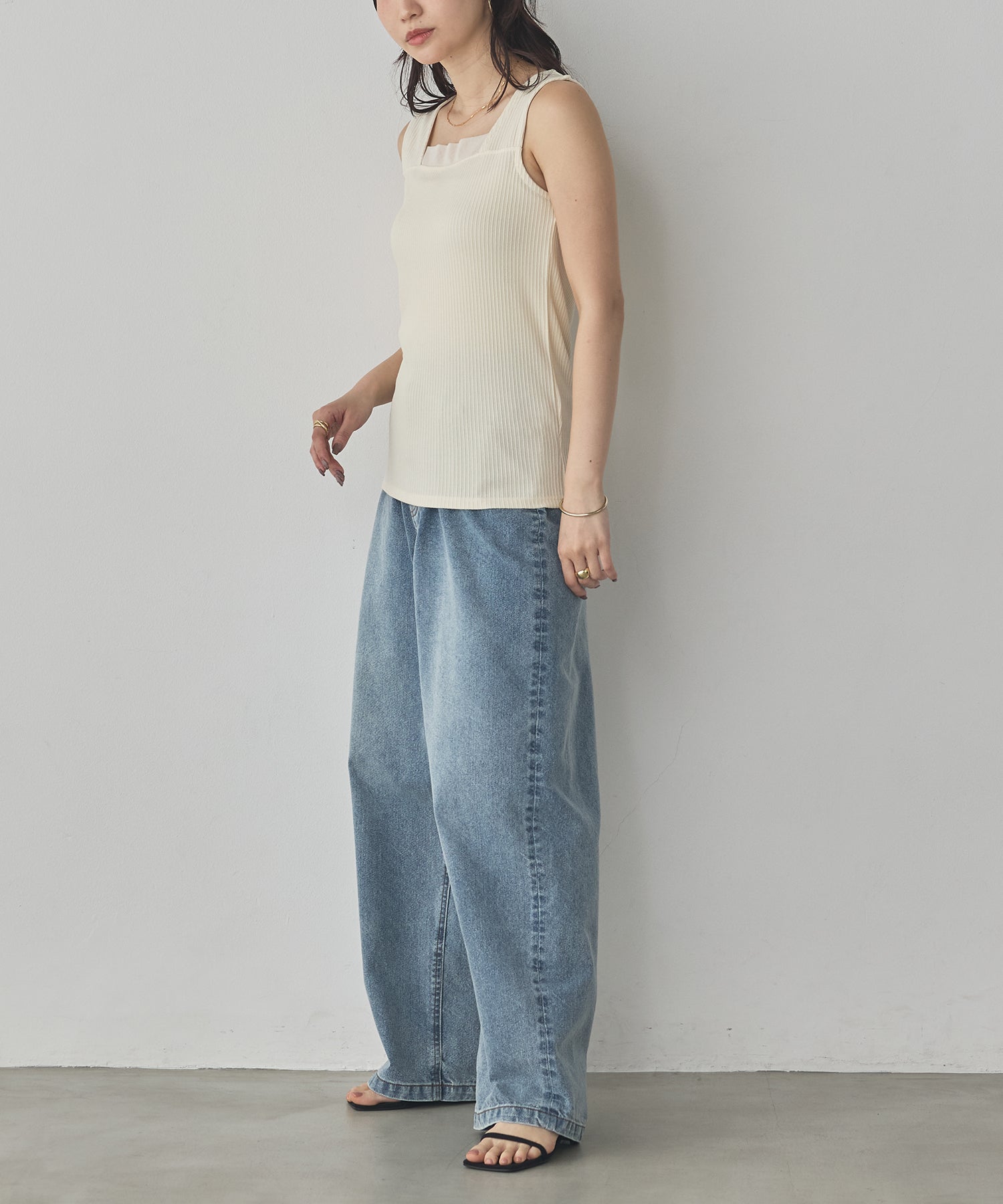 RANDOM RIB TULLE TANK TOP