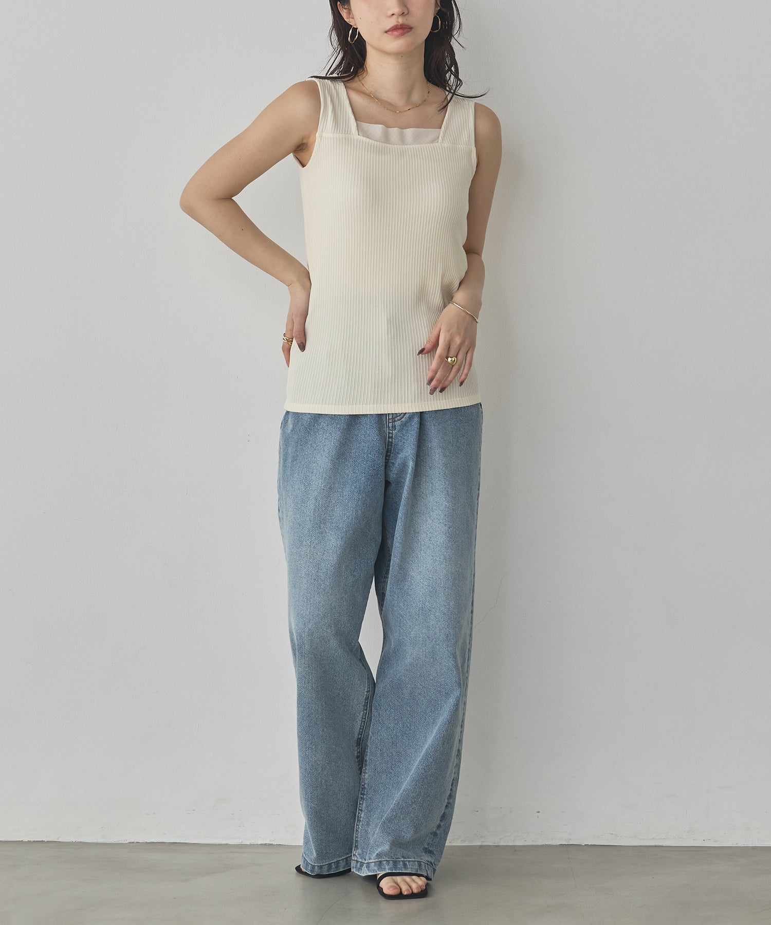 RANDOM RIB TULLE TANK TOP