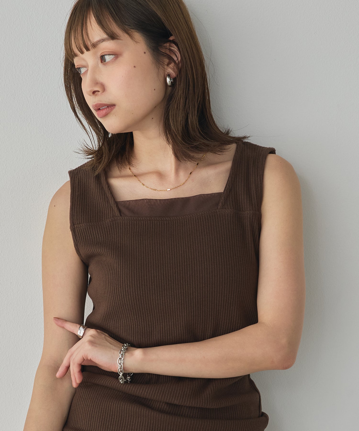 RANDOM RIB TULLE TANK TOP