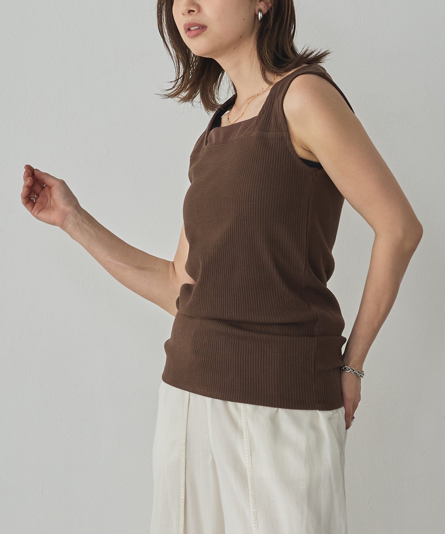 RANDOM RIB TULLE TANK TOP