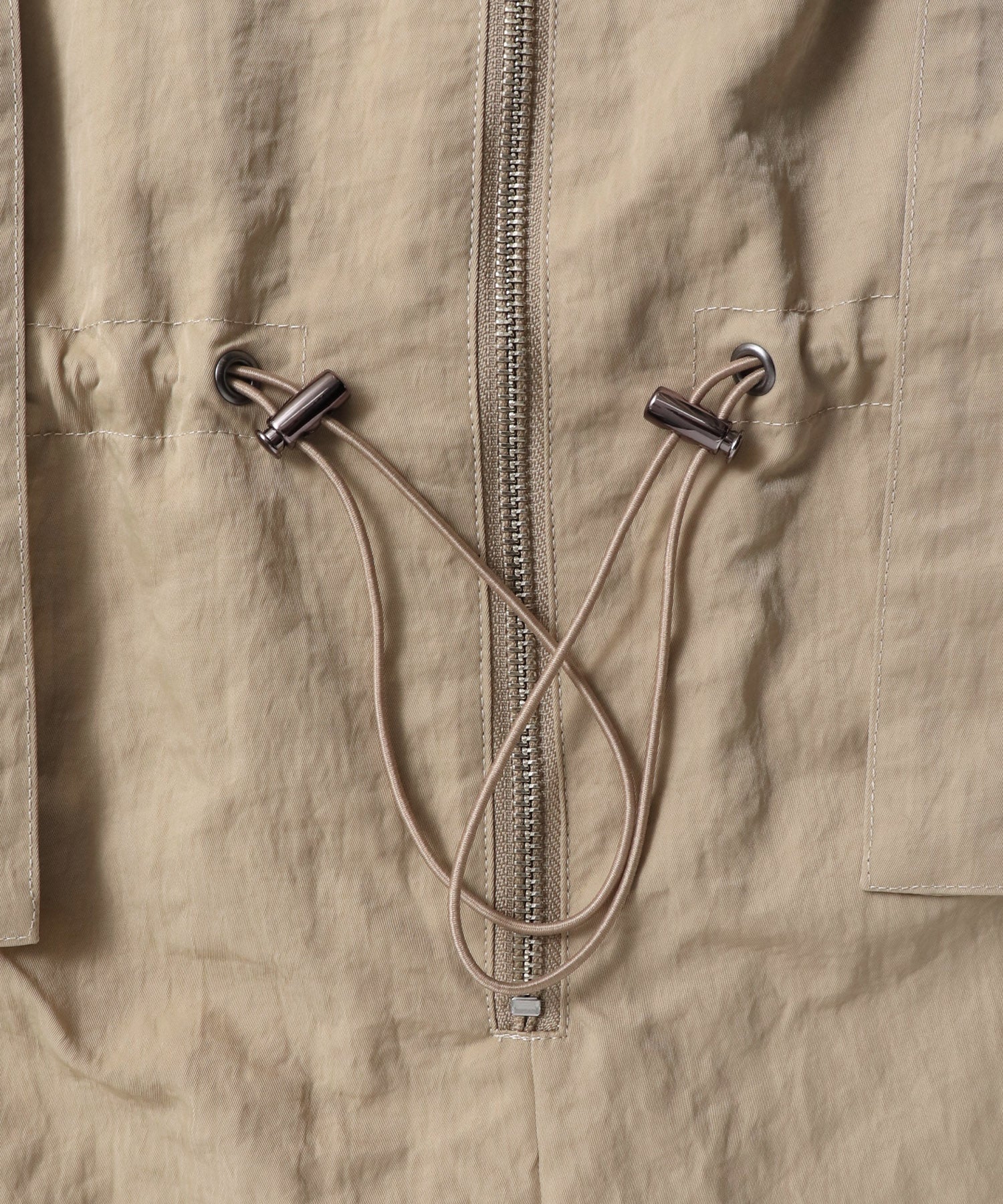 フロントジップ ウエストギャザー サロペット