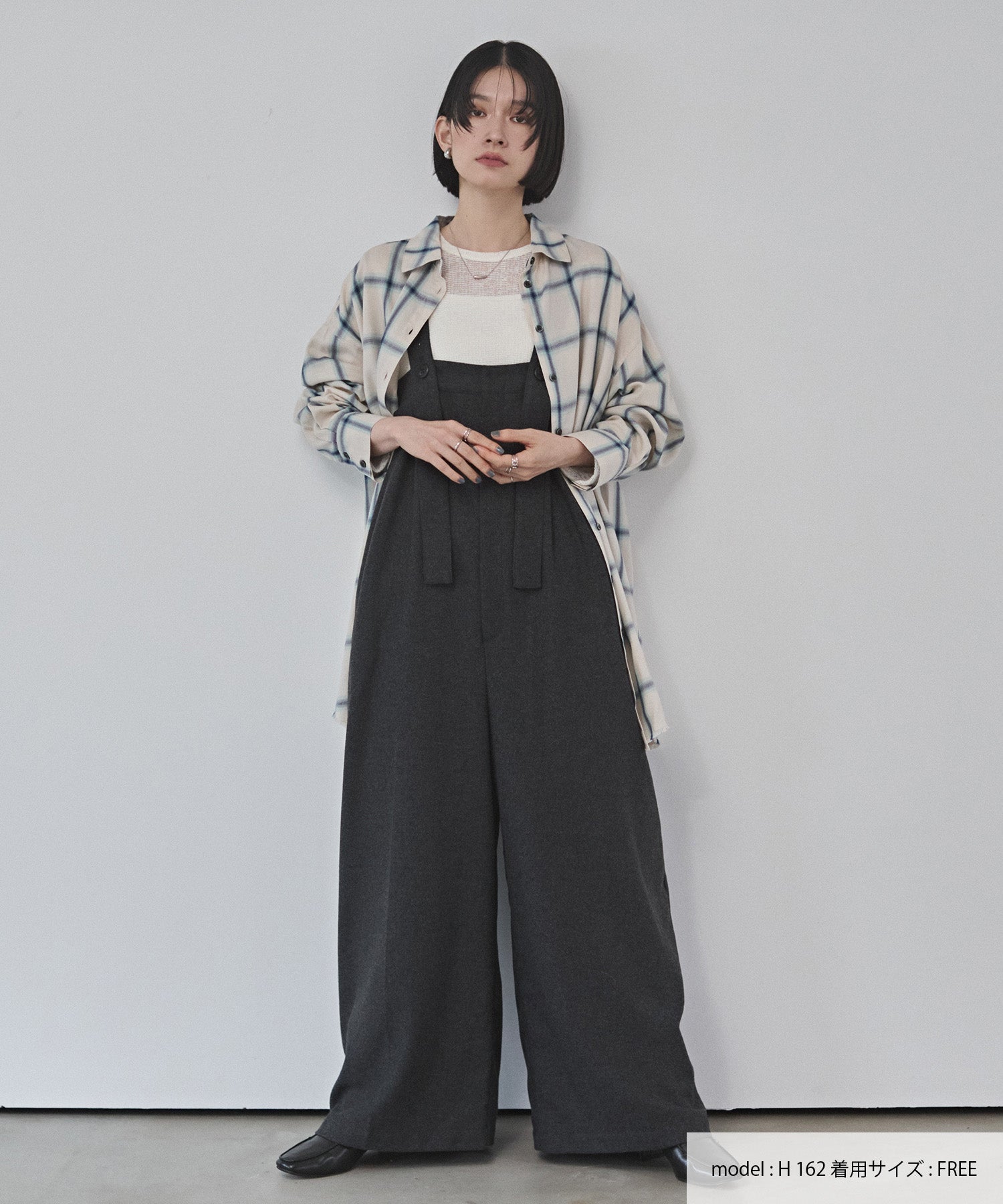 ウール混 ワイドサロペット