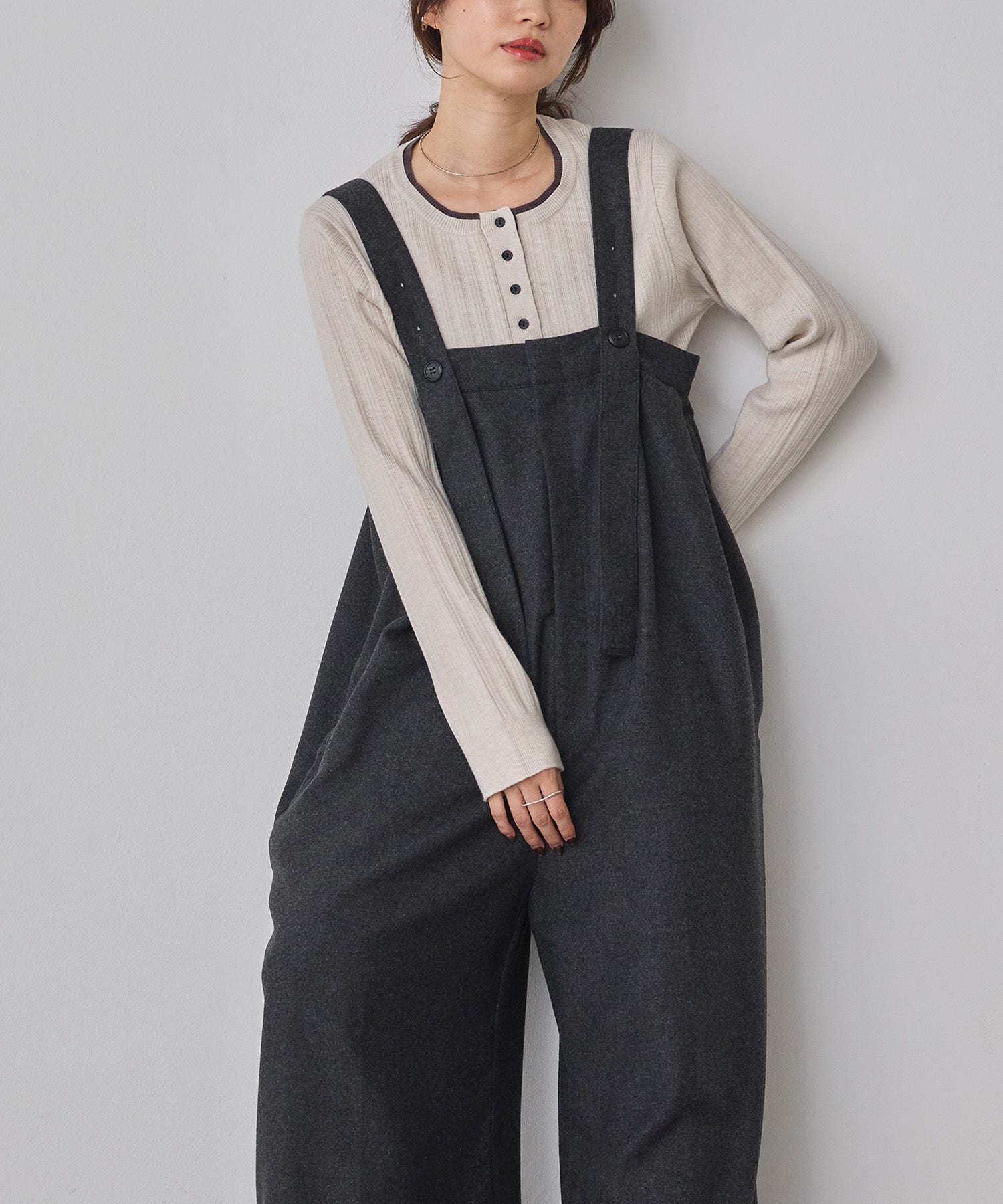 ウール混 ワイドサロペット