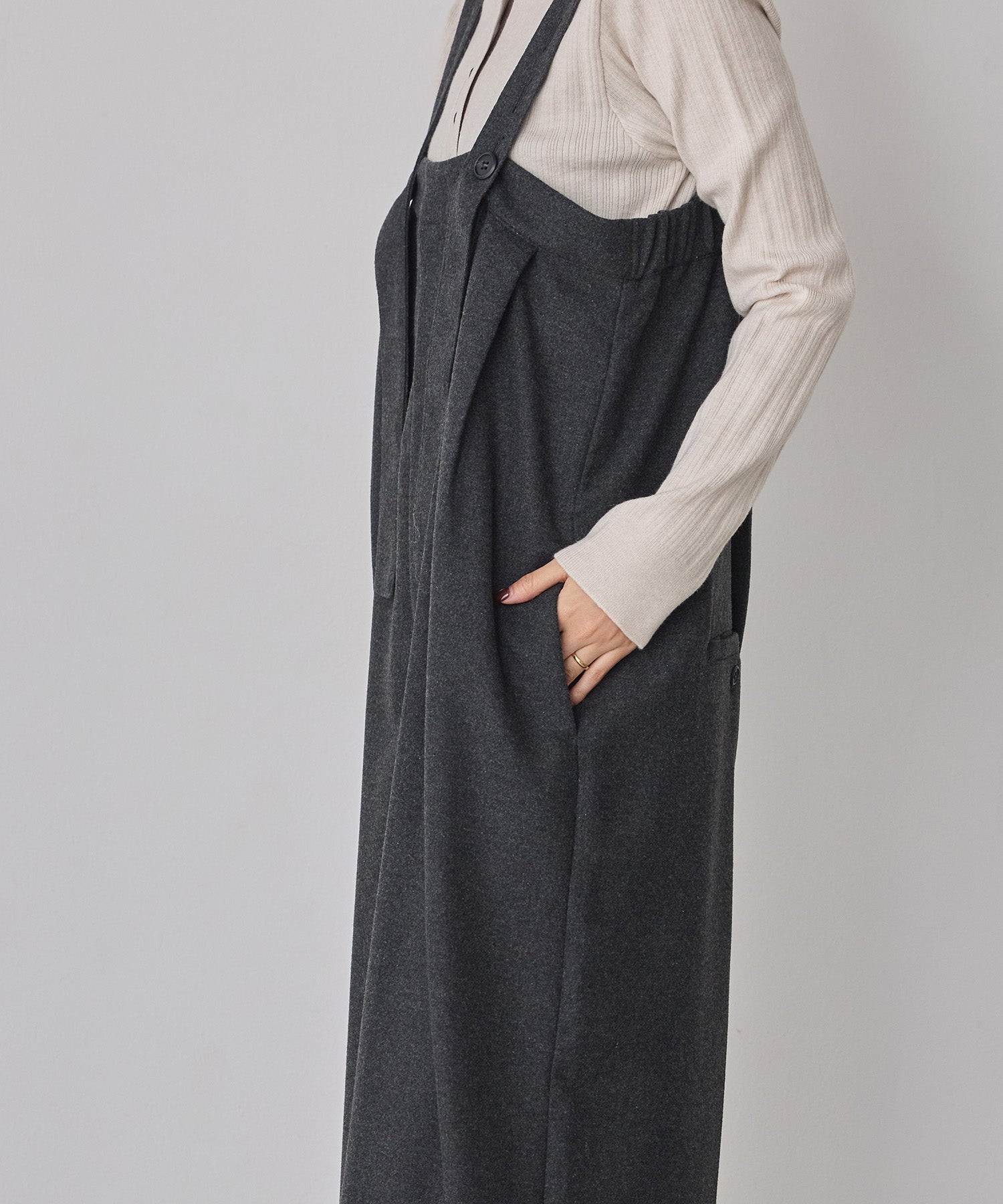 ウール混 ワイドサロペット