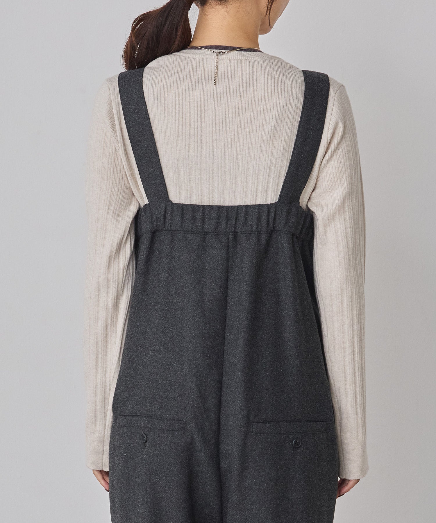 ウール混 ワイドサロペット