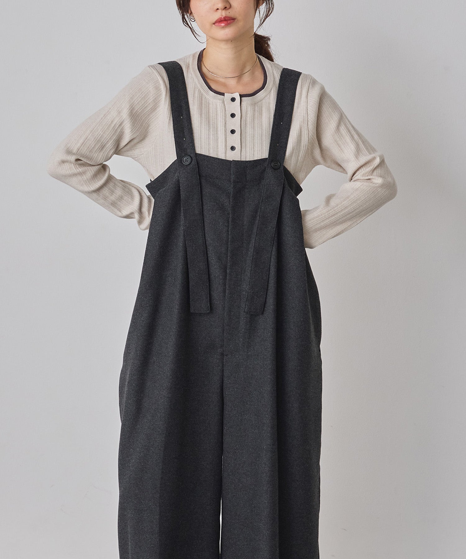 ウール混 ワイドサロペット