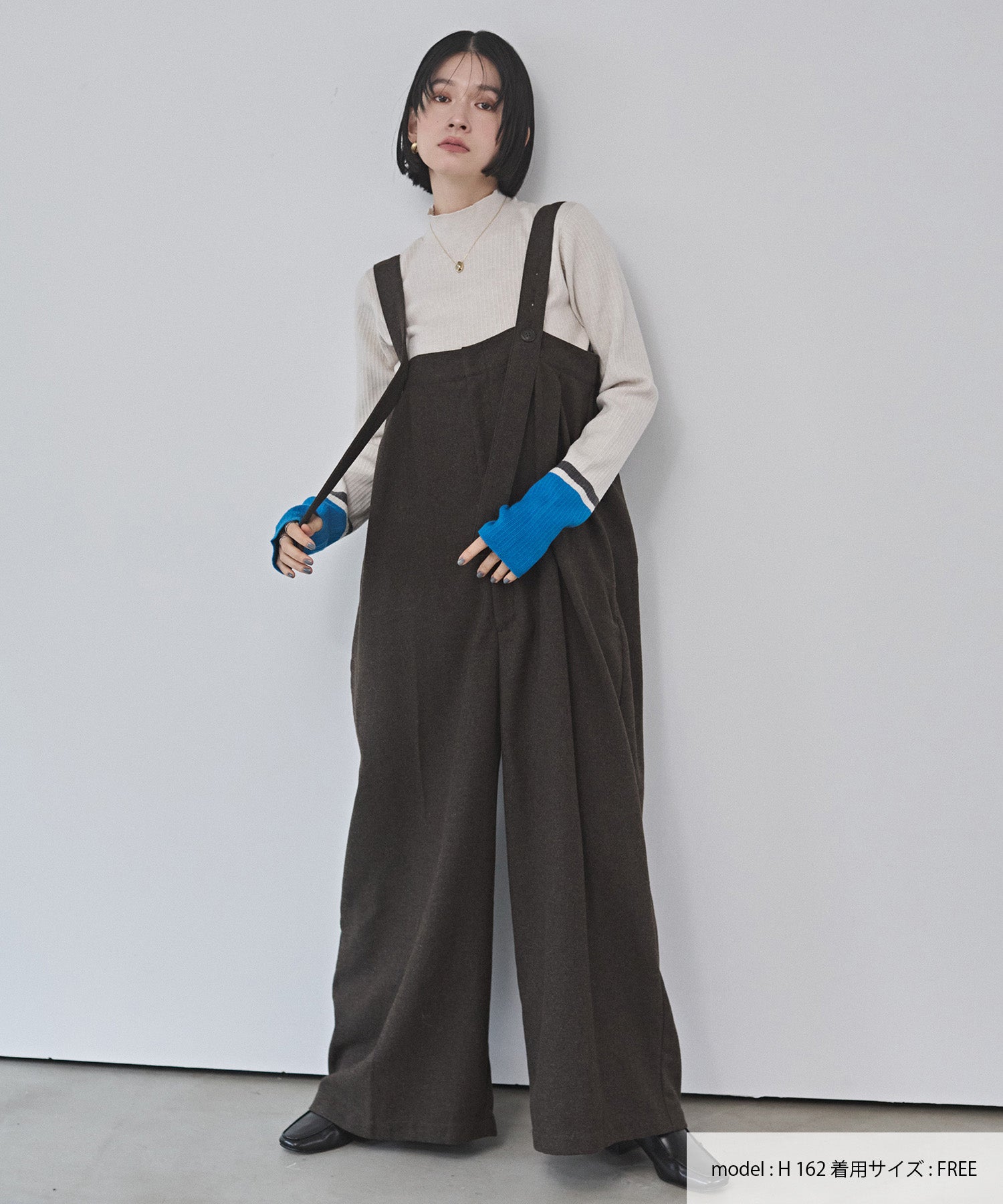 ウール混 ワイドサロペット