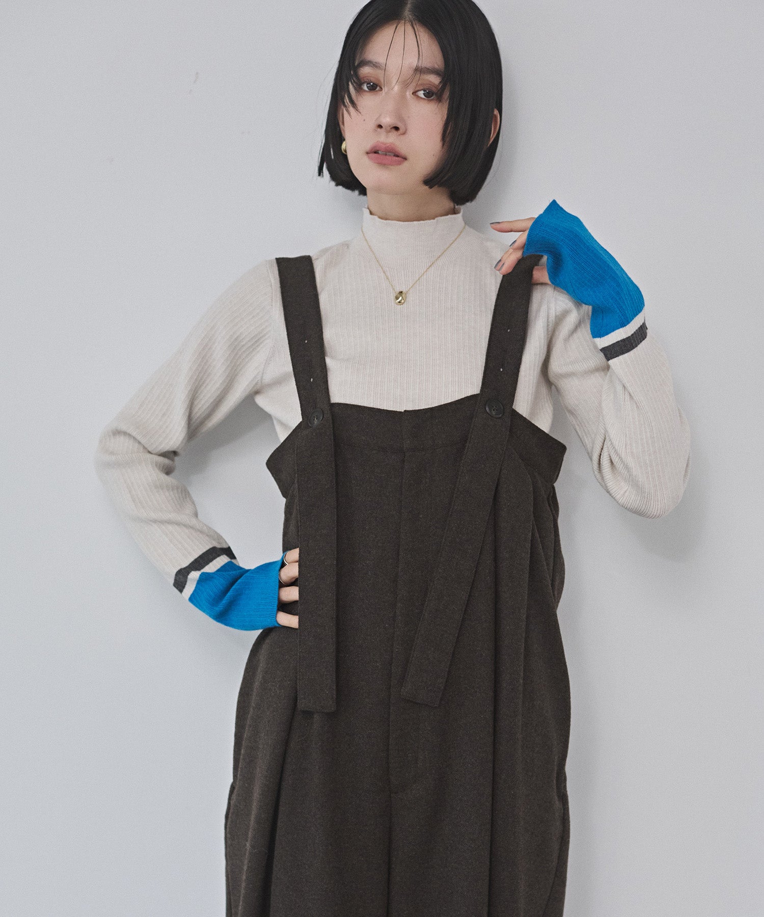 ウール混 ワイドサロペット