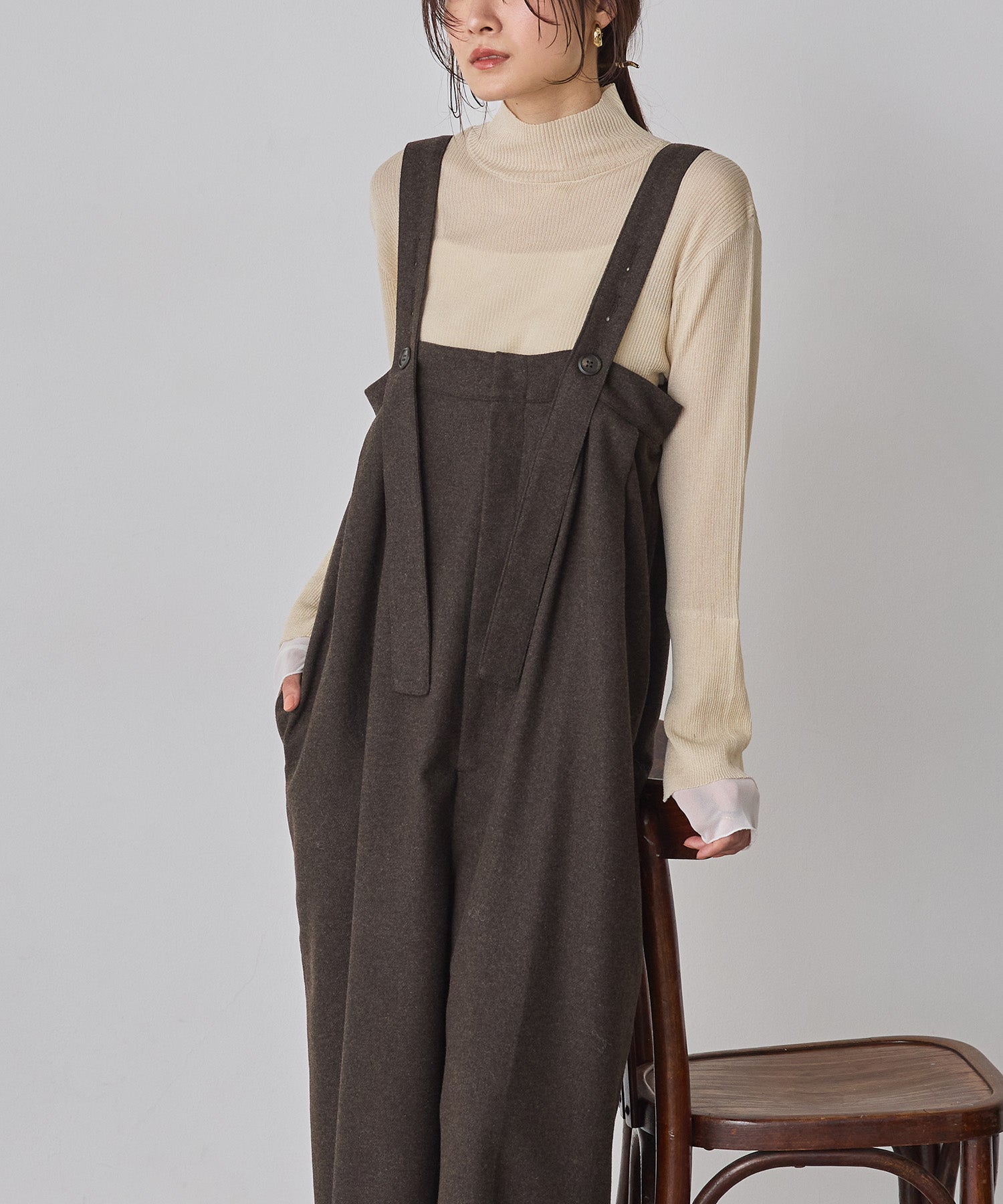 ウール混 ワイドサロペット