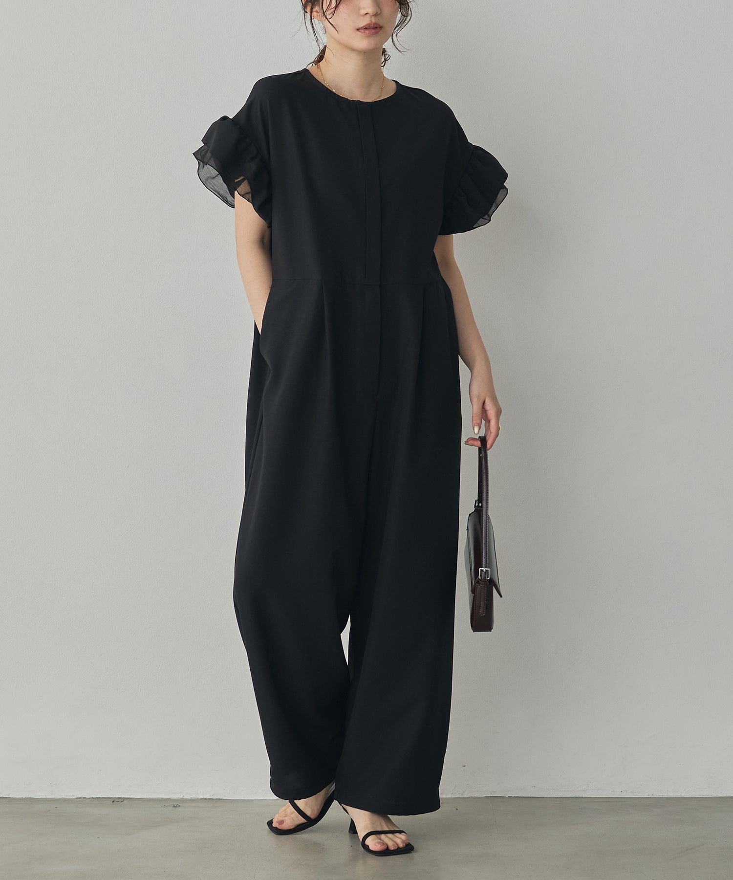 LINEN-LIKE RUFFLE-SLEEVE JUMPSUIT