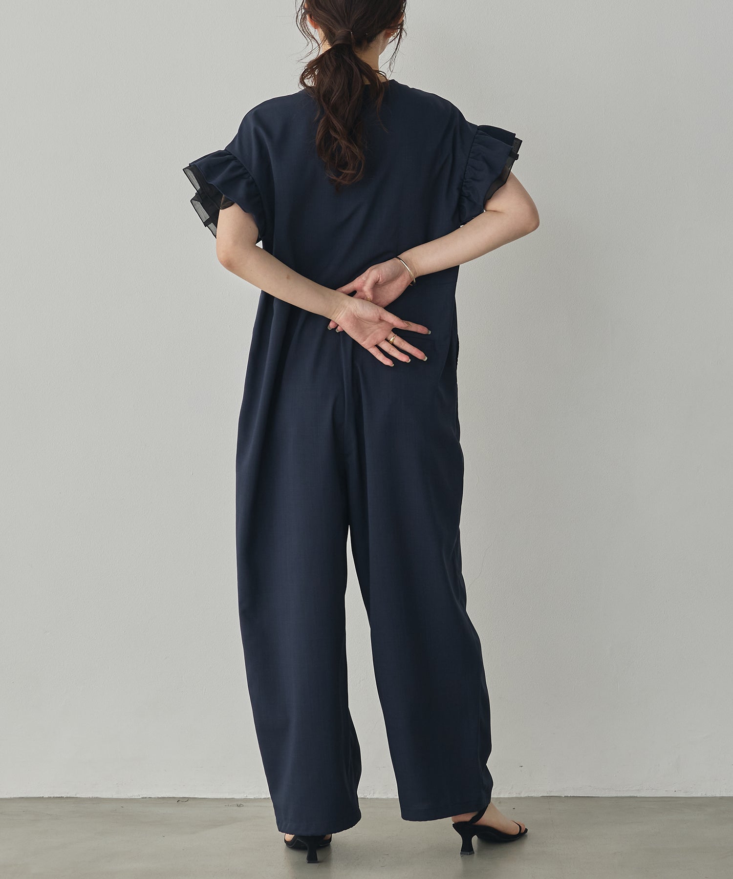LINEN-LIKE RUFFLE-SLEEVE JUMPSUIT