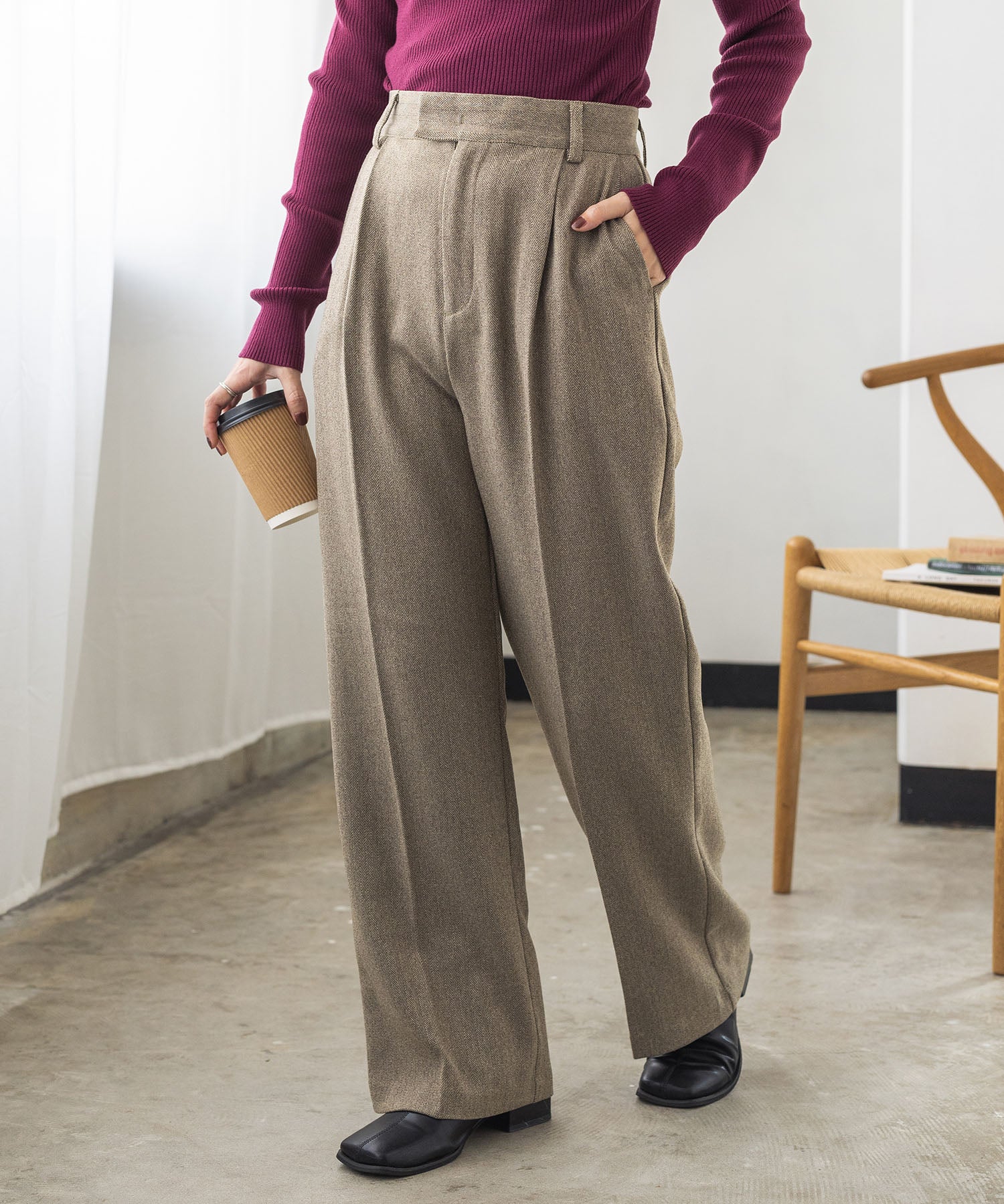 ウールライクストレートパンツ