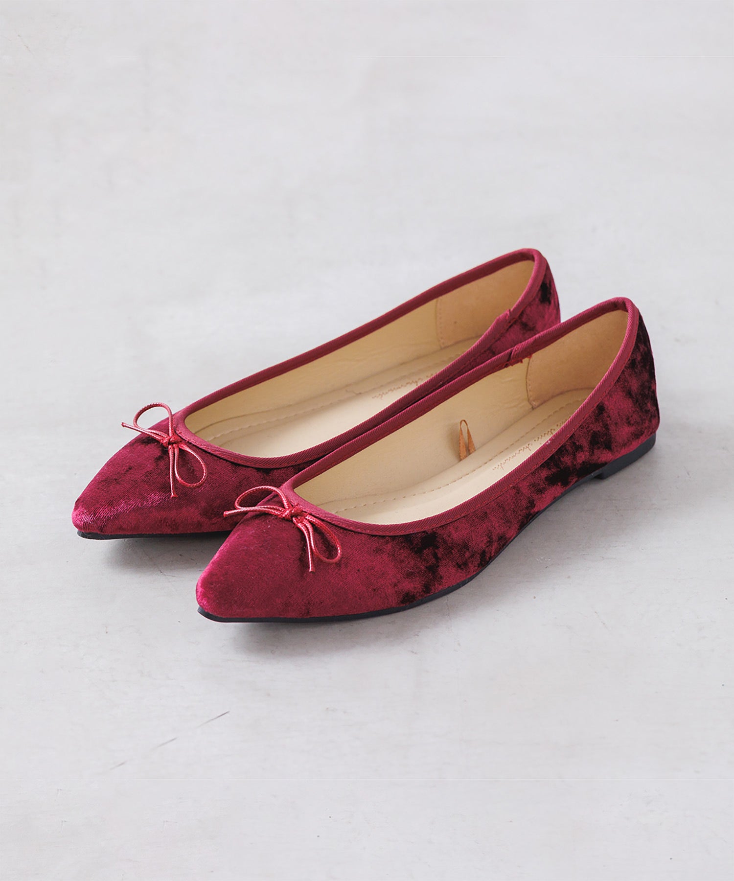 軽い履き心地、ベロアポインテッドトゥバレエシューズ Mサイズ【hunch SELECT】