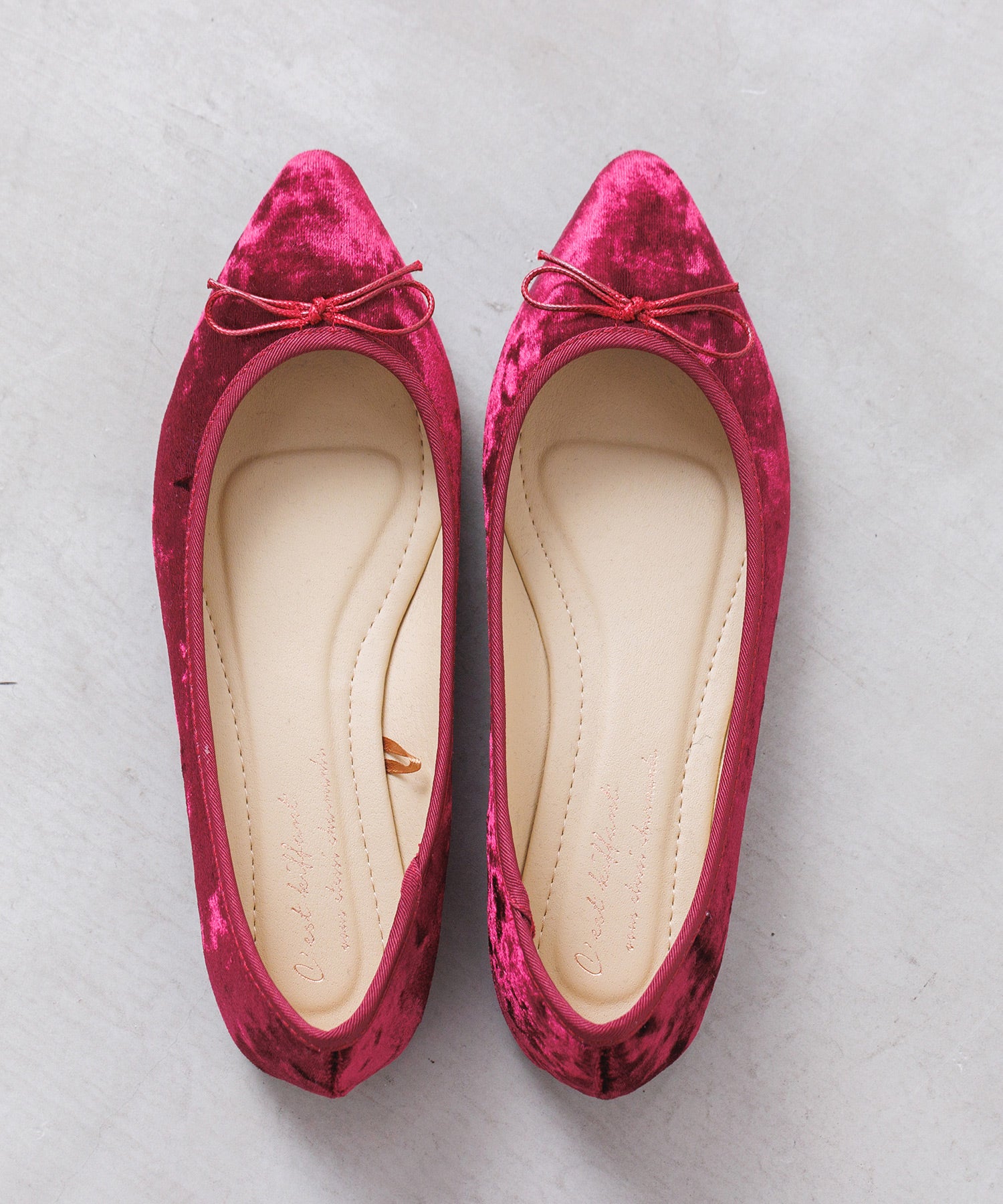 軽い履き心地、ベロアポインテッドトゥバレエシューズ Lサイズ【hunch SELECT】