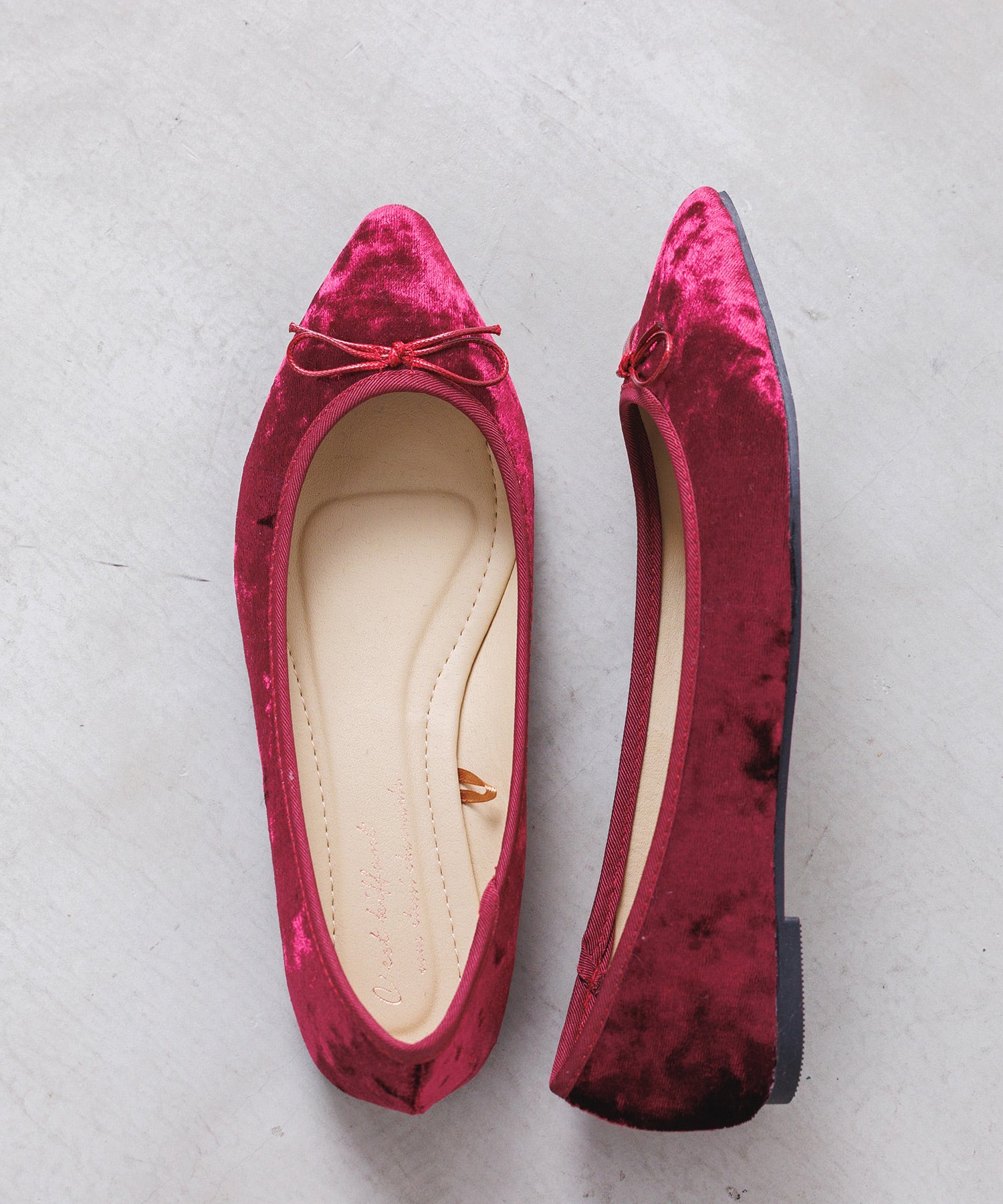 軽い履き心地、ベロアポインテッドトゥバレエシューズ Lサイズ【hunch SELECT】