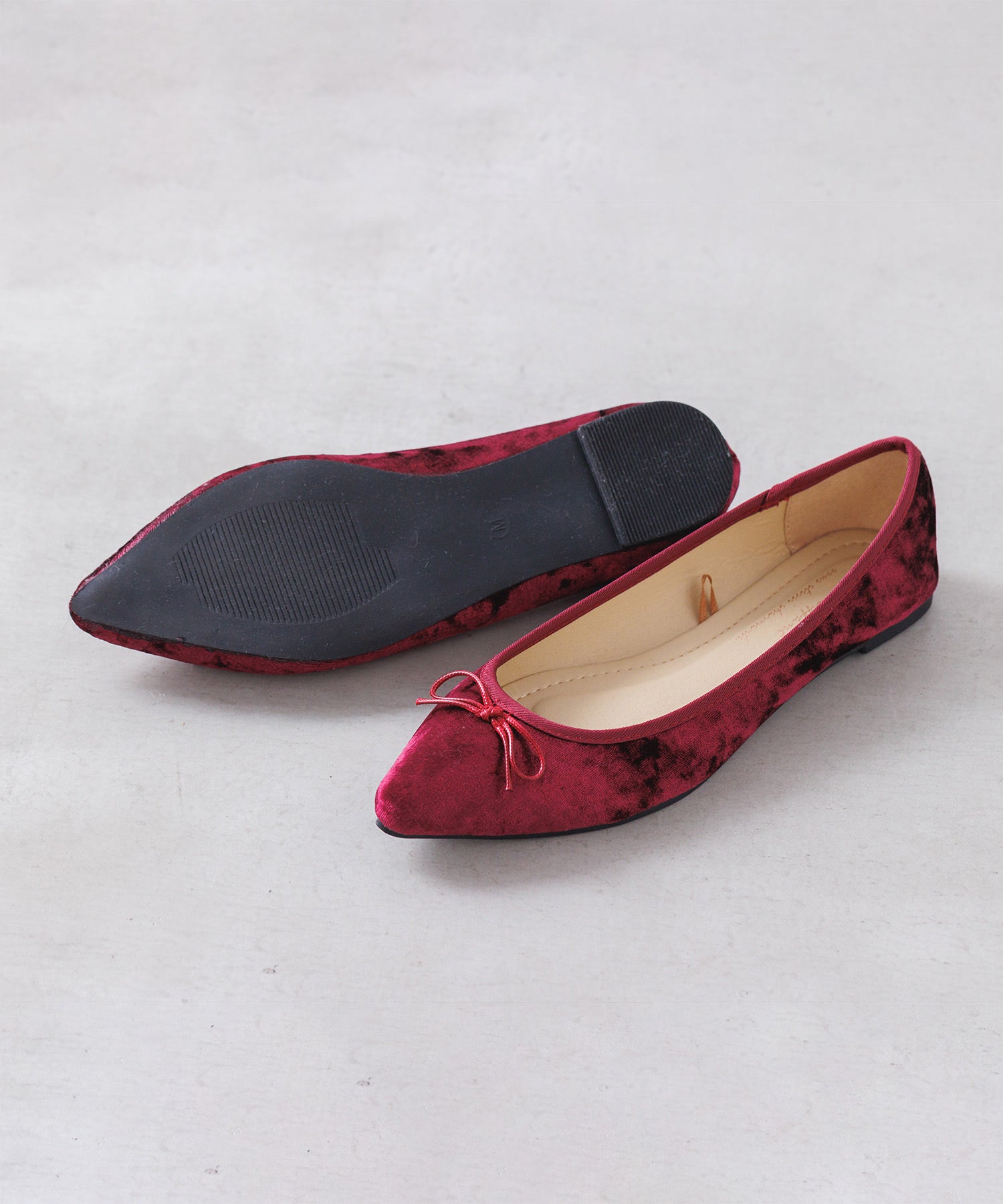 軽い履き心地、ベロアポインテッドトゥバレエシューズ Lサイズ【hunch SELECT】