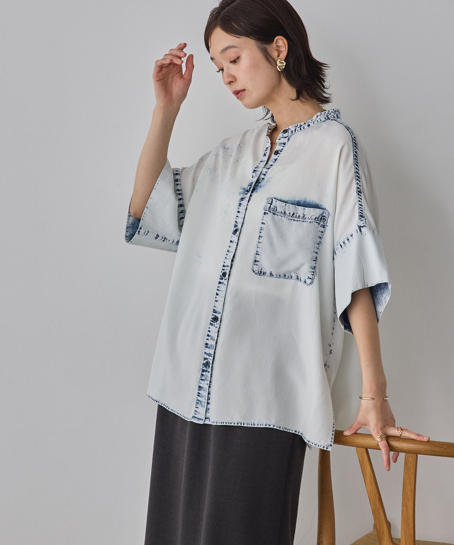 TENCEL DENIM HALF SLEEVE OVERSHIRT