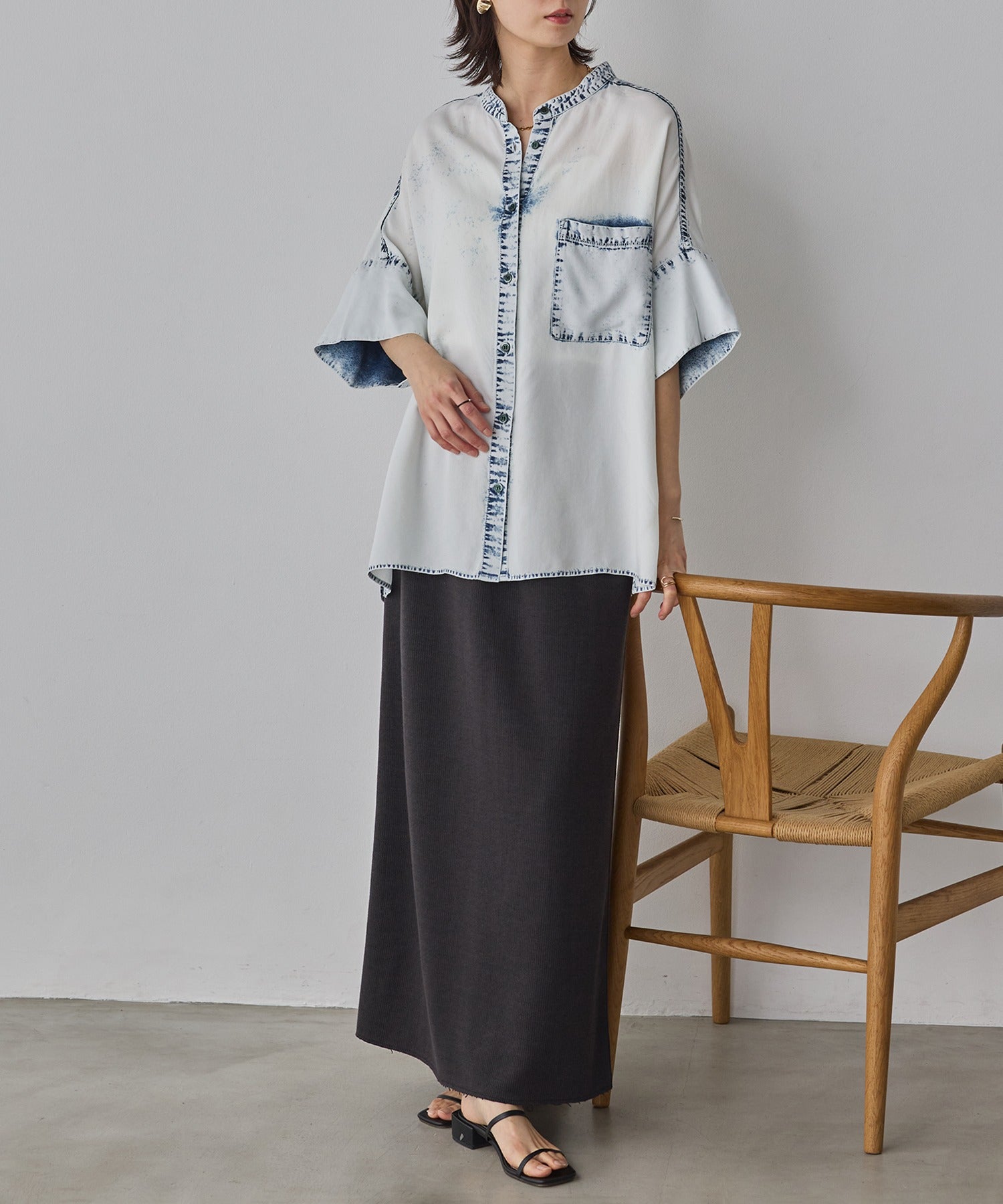 TENCEL DENIM HALF SLEEVE OVERSHIRT