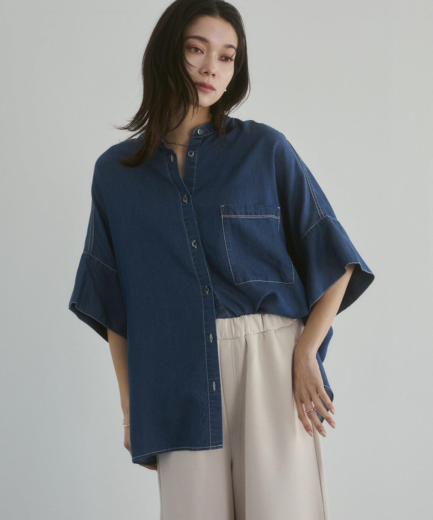 TENCEL DENIM HALF SLEEVE OVERSHIRT